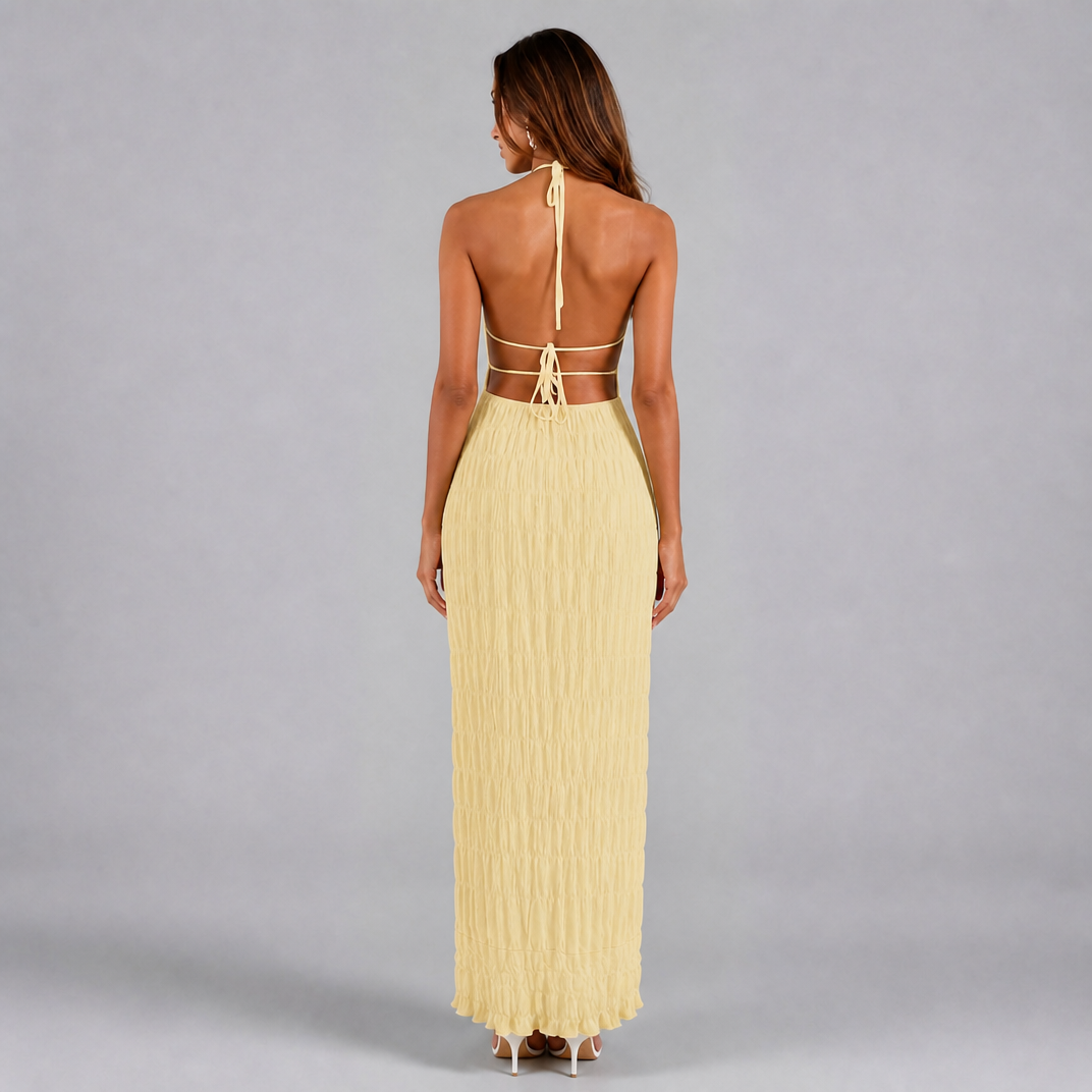 Women's Crinkle Halter Maxi Dress – Resort Holiday Dress