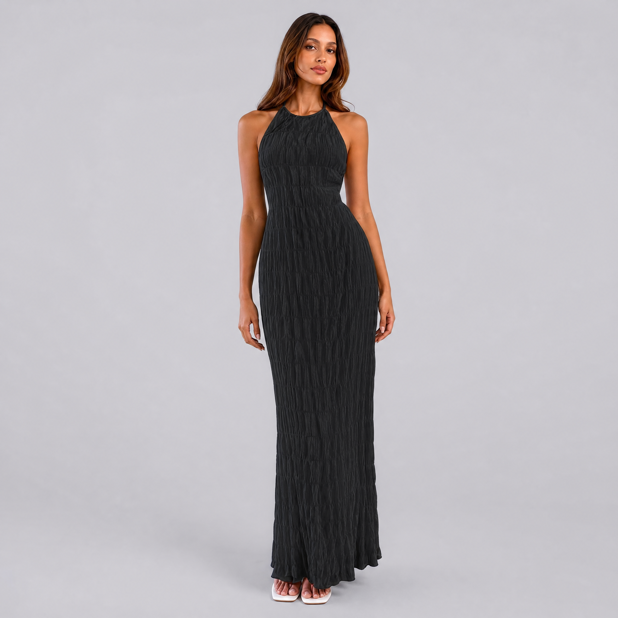 Women's Crinkle Halter Maxi Dress – Resort Holiday Dress