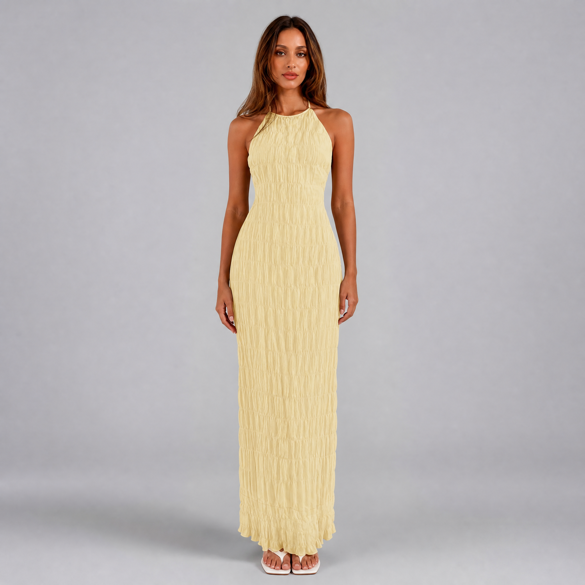 Women's Crinkle Halter Maxi Dress – Resort Holiday Dress