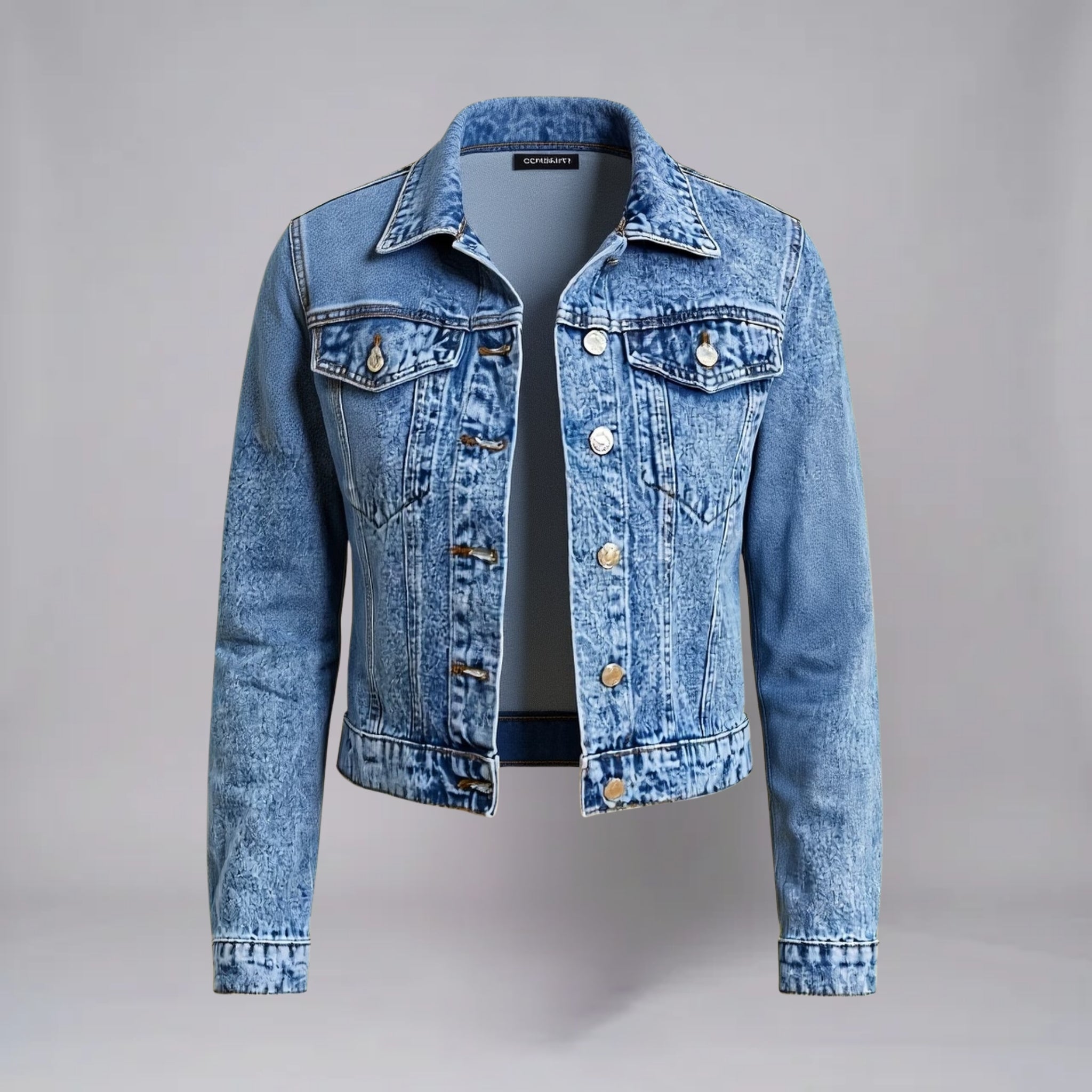 Women’s Textured Denim Spring Jacket with Metal Buttons