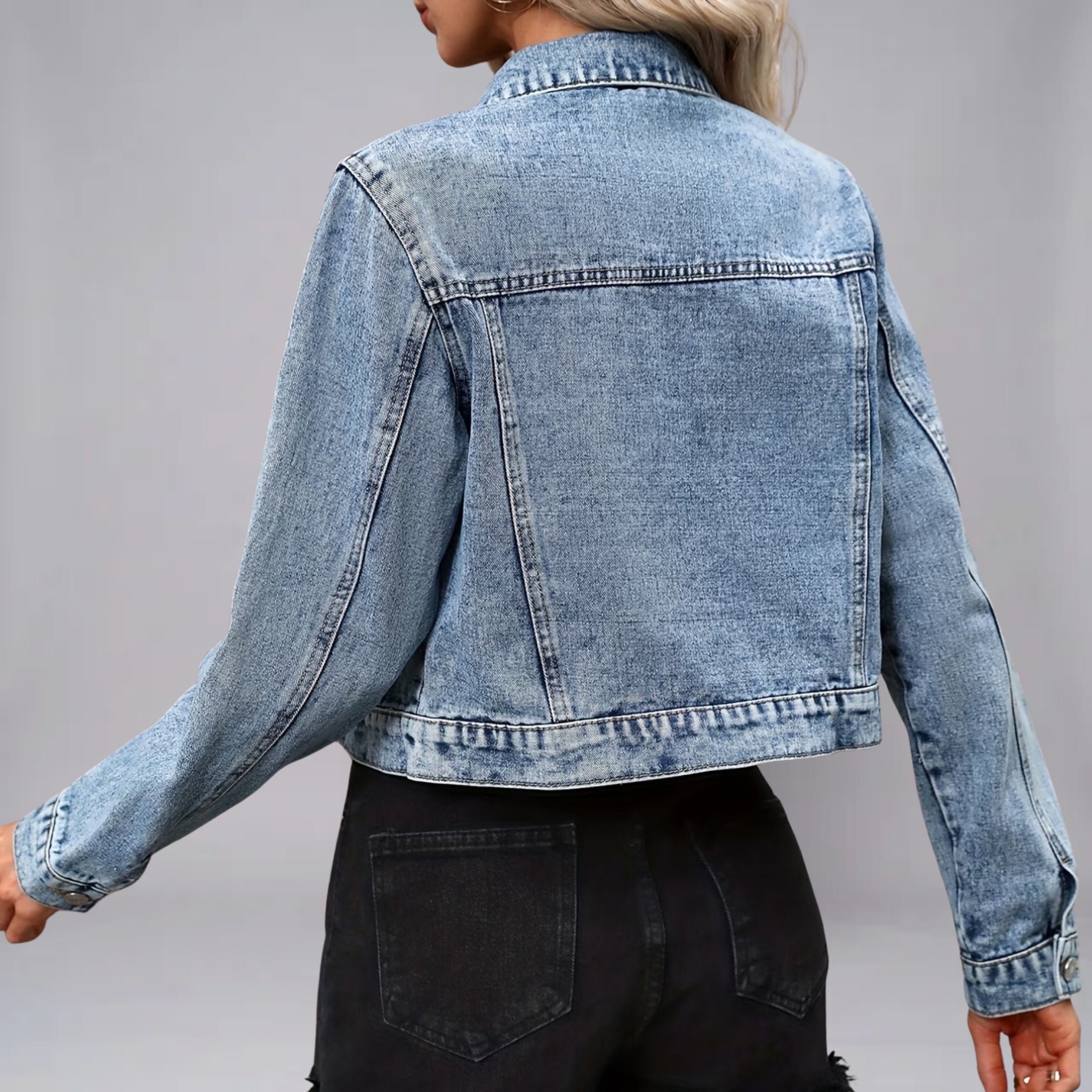 Women’s Textured Denim Spring Jacket with Metal Buttons