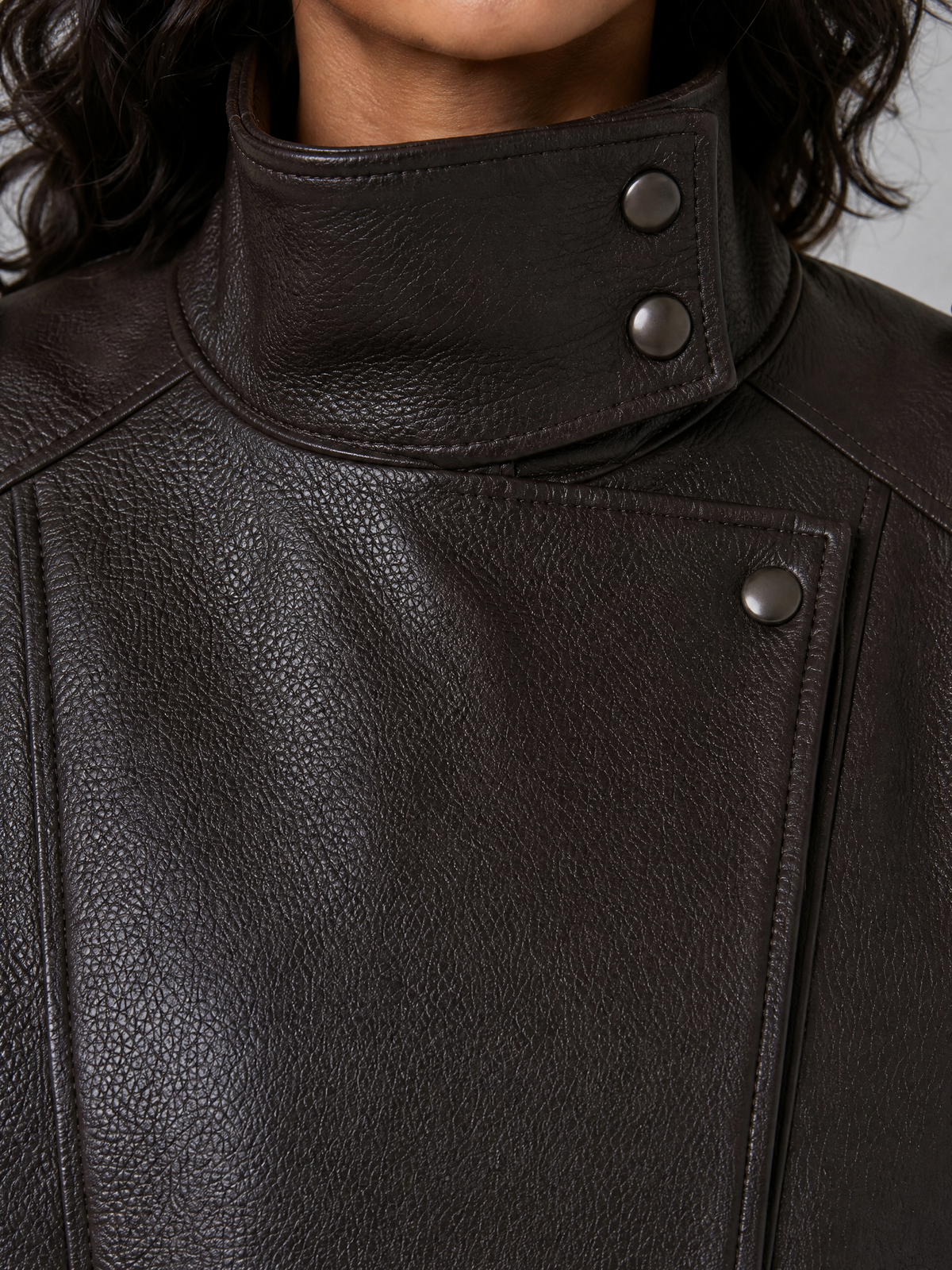 Women's Textured Leather Funnel Neck Bomber Coat Relaxed Fit