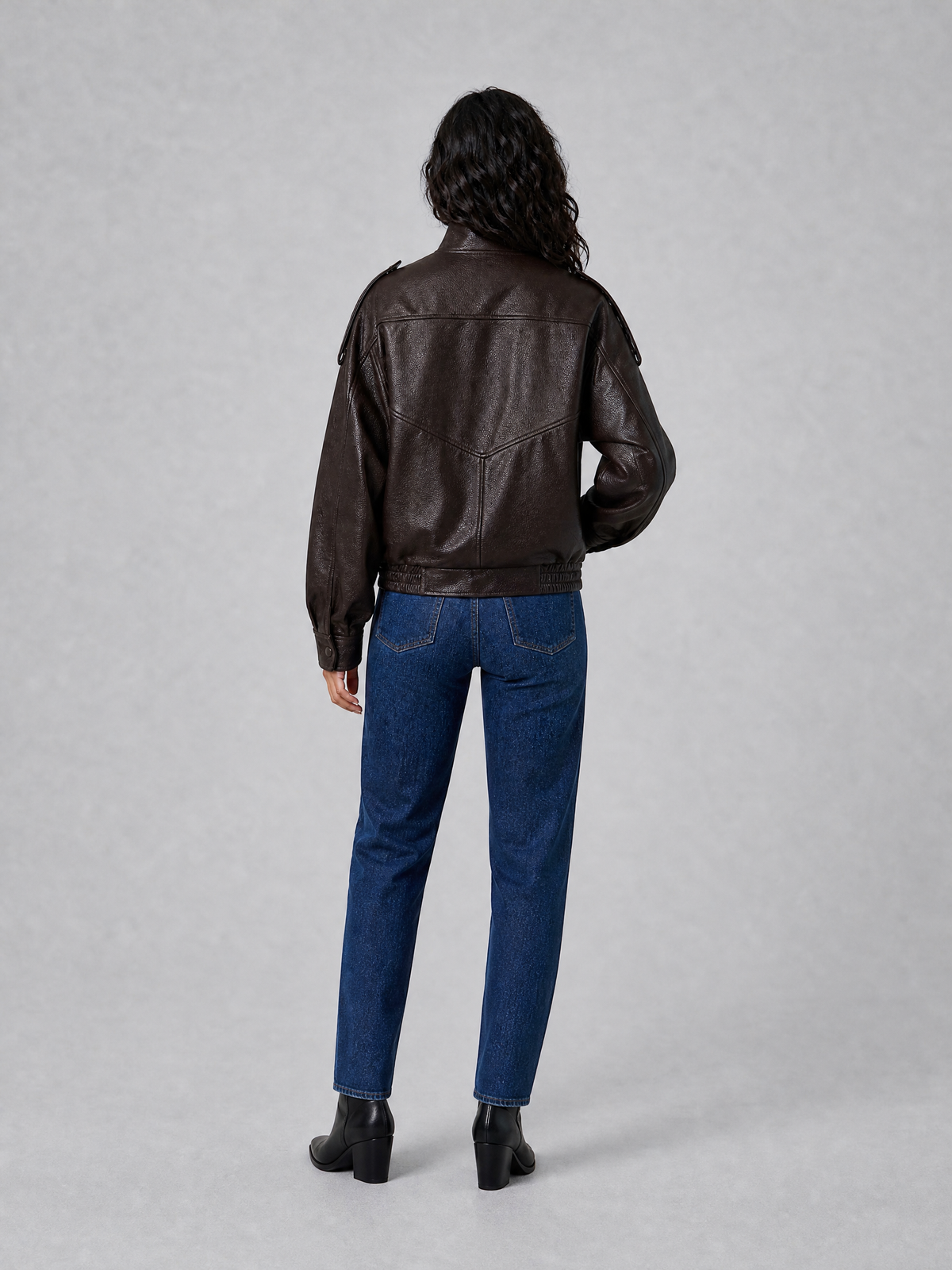 Women's Textured Leather Funnel Neck Bomber Coat Relaxed Fit