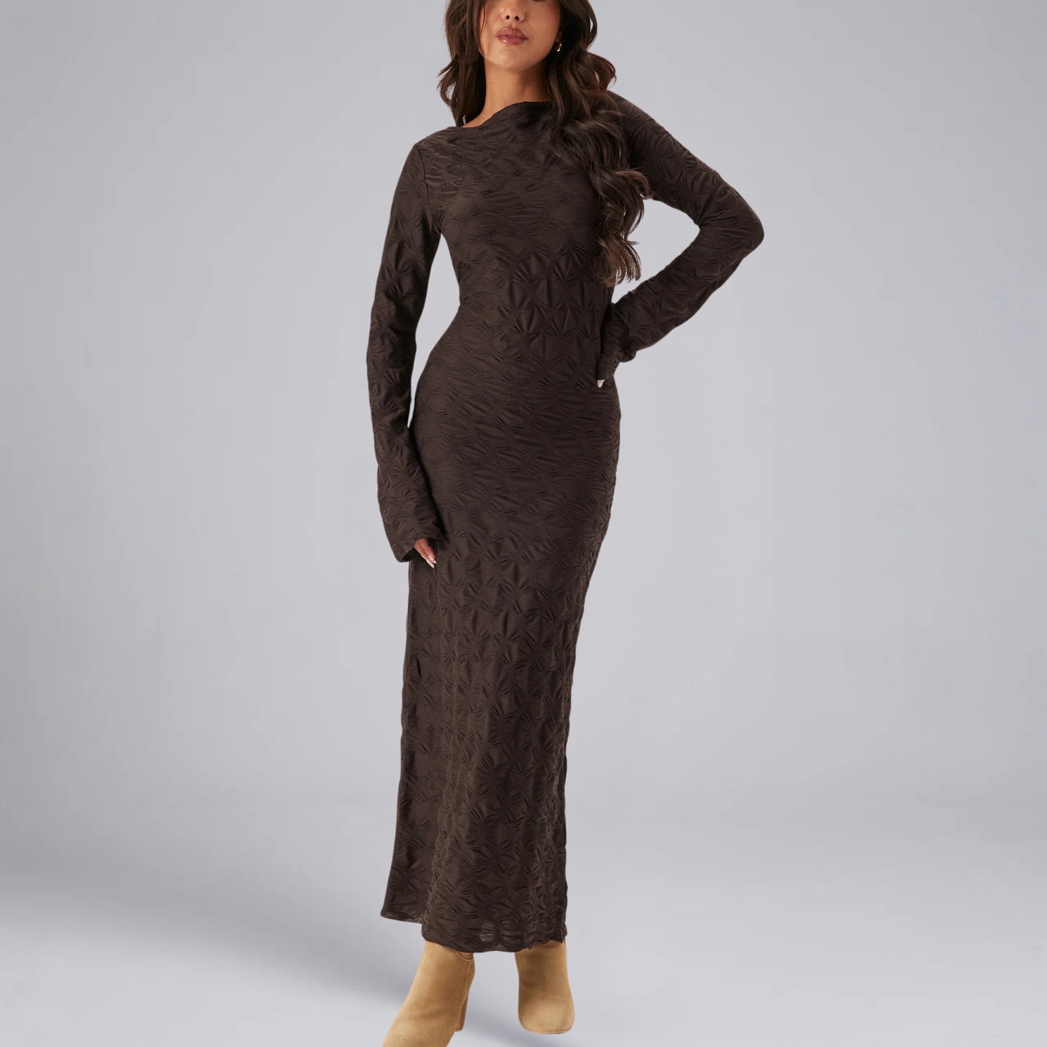 Women’s Textured Long-Sleeve Maxi Dress