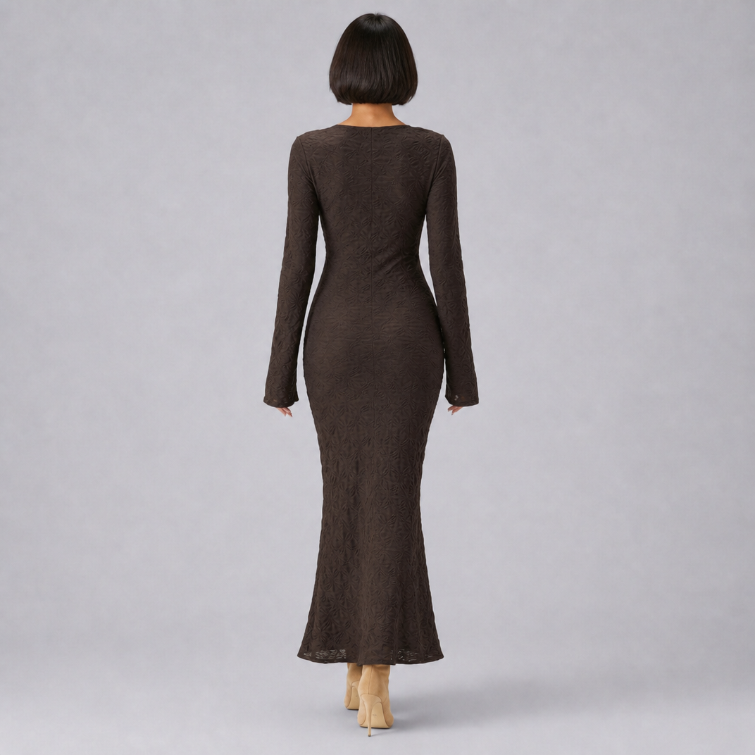 Women’s Textured Long-Sleeve Maxi Dress