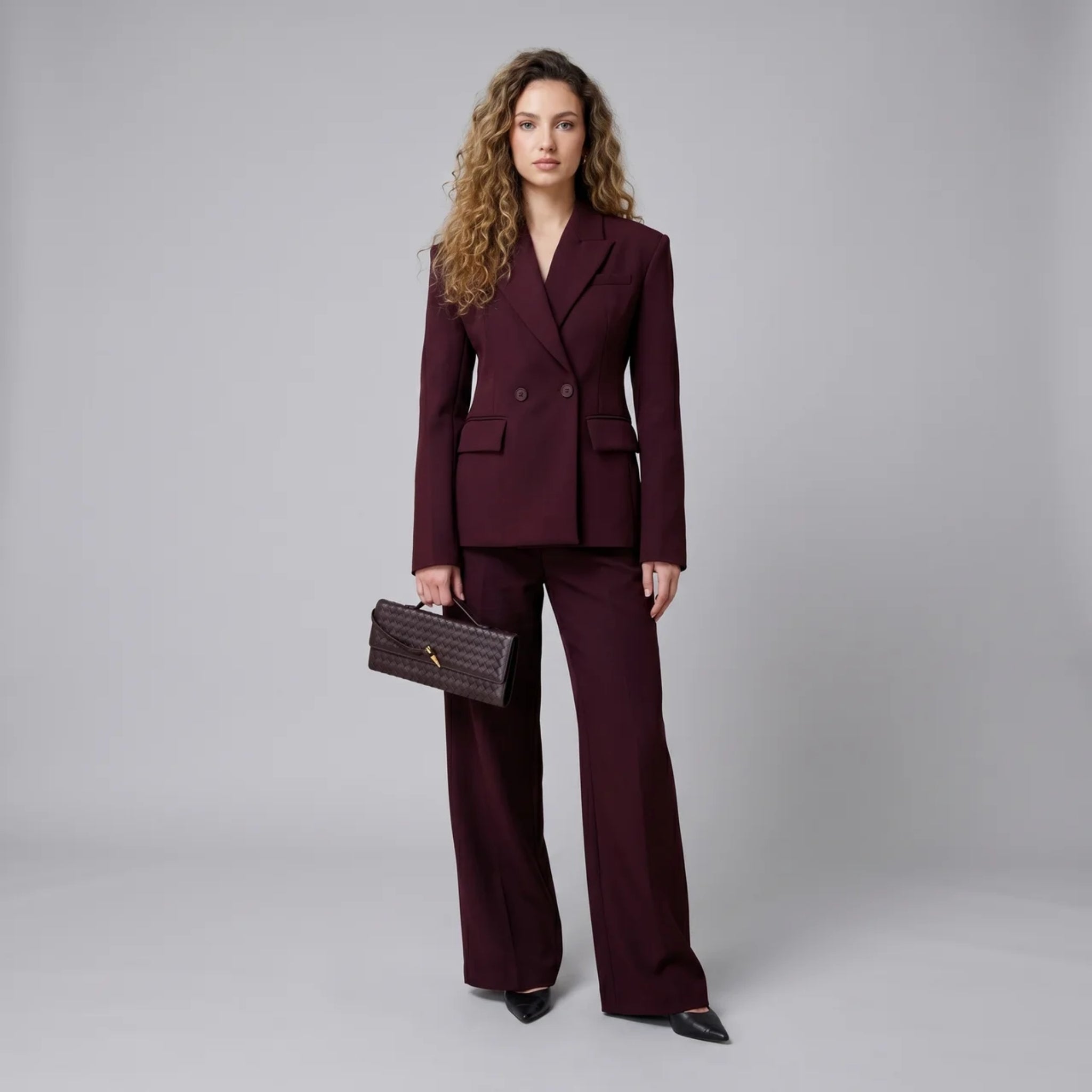 Women’s Textured Panelled Layered Double-Breasted Set