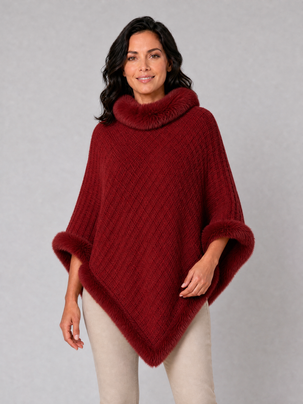 Women's Textured Wool Blend Relaxed Faux Fur Cape