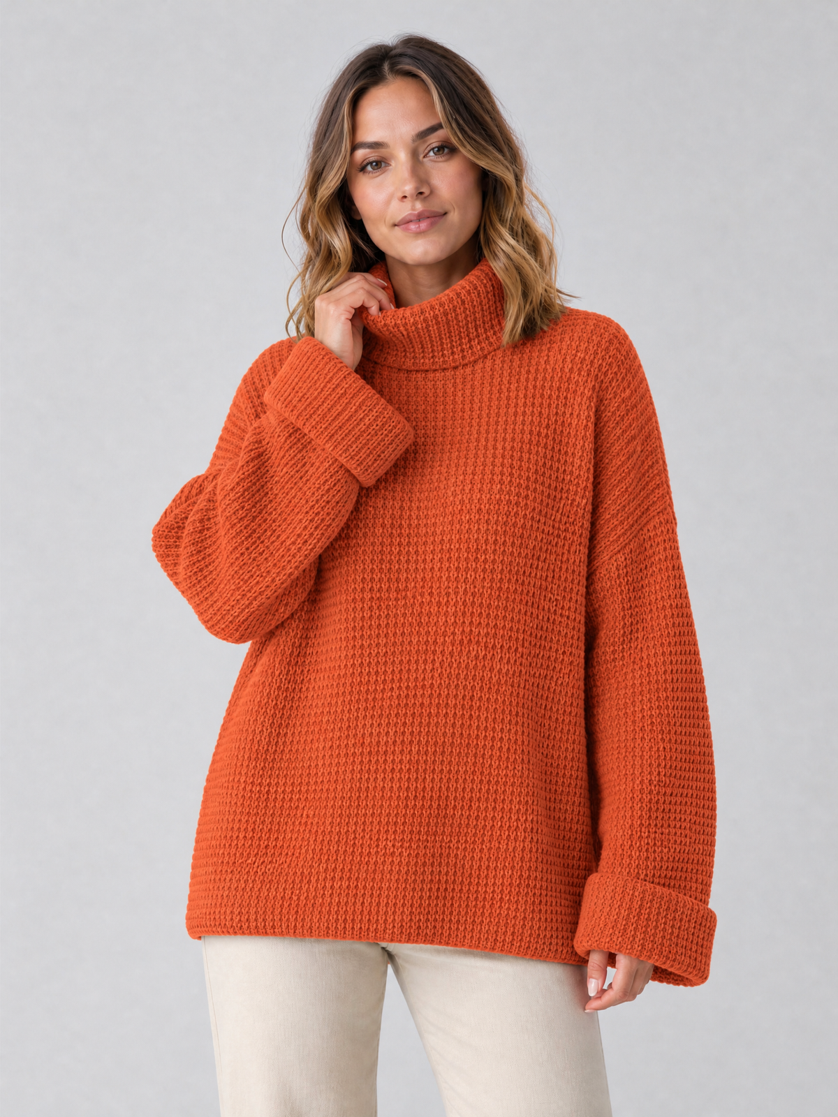 Women's Textured Wool Blend Relaxed Roll Neck Jumper