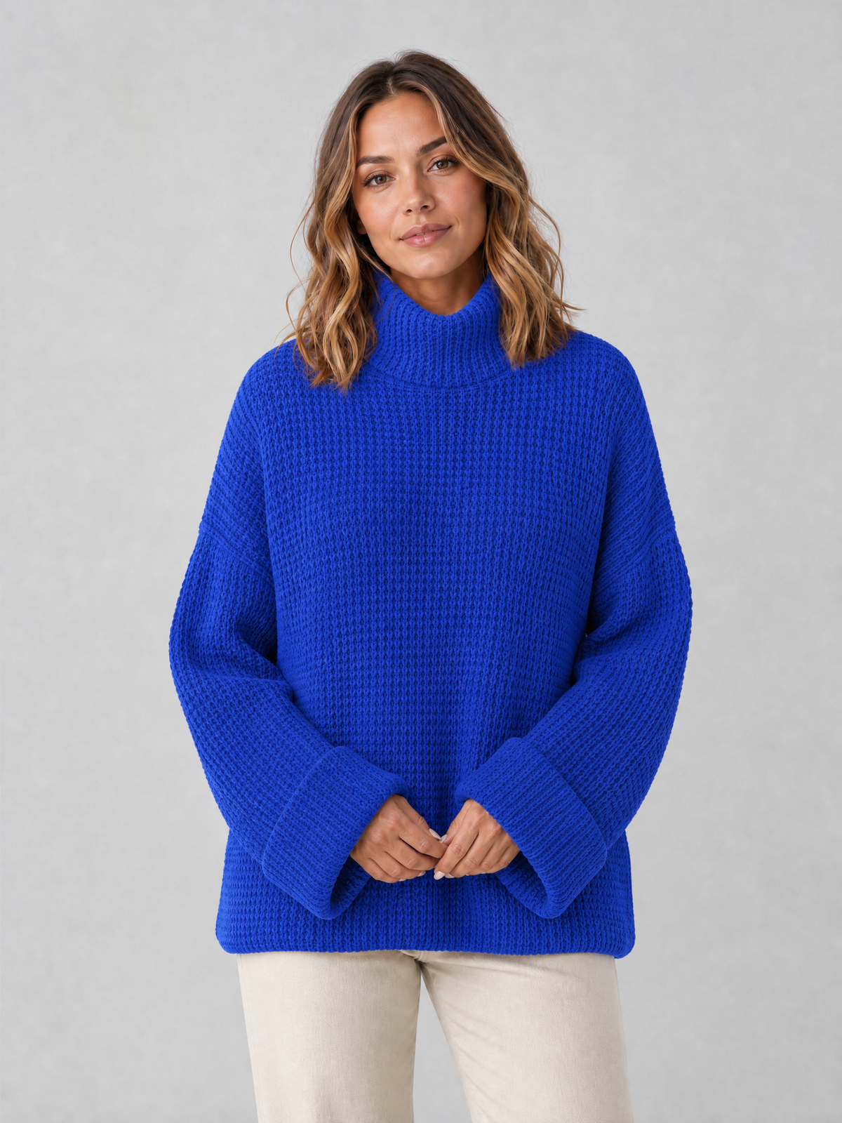 Women's Textured Wool Blend Relaxed Roll Neck Jumper