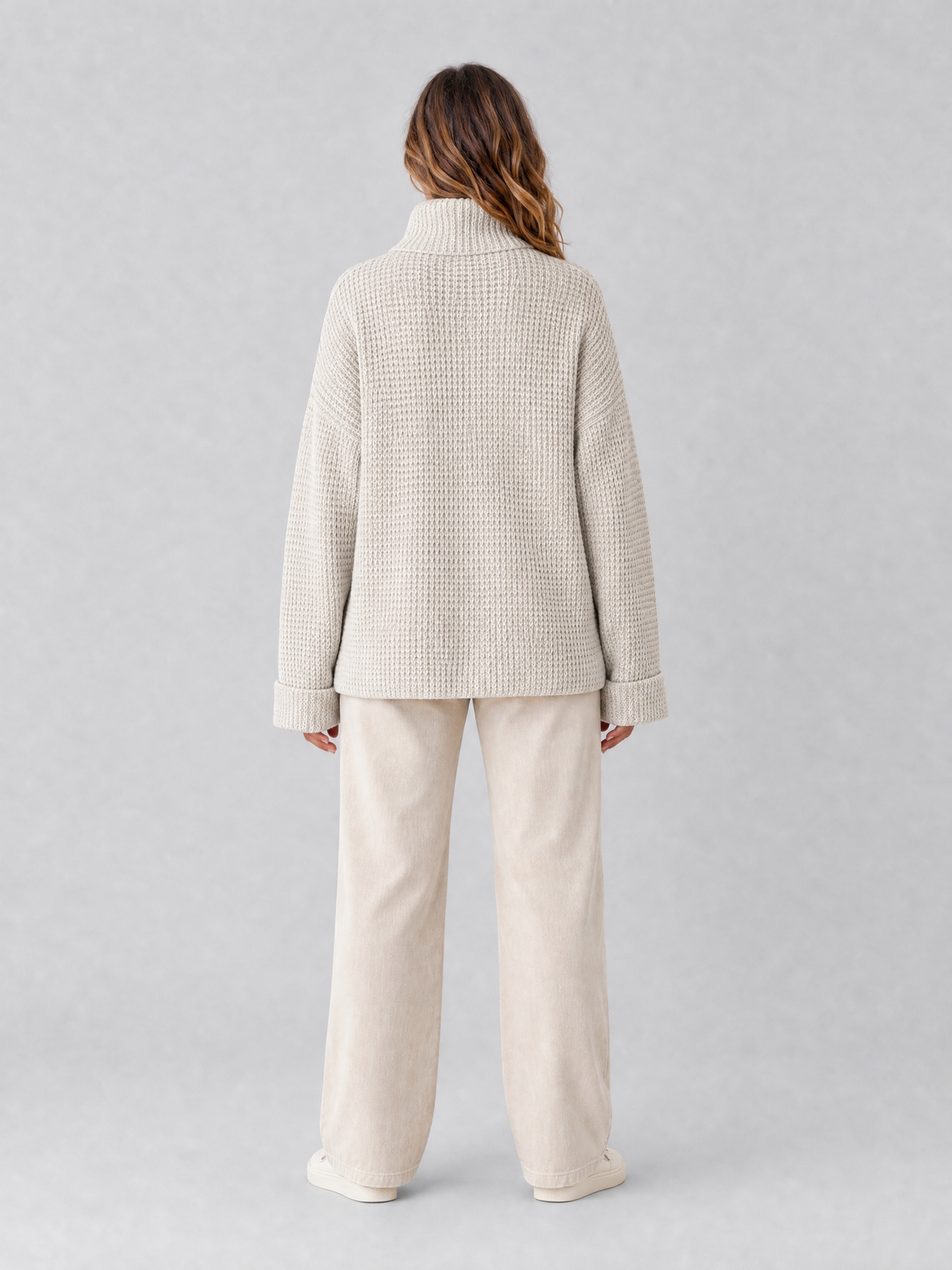 Women's Textured Wool Blend Relaxed Roll Neck Jumper