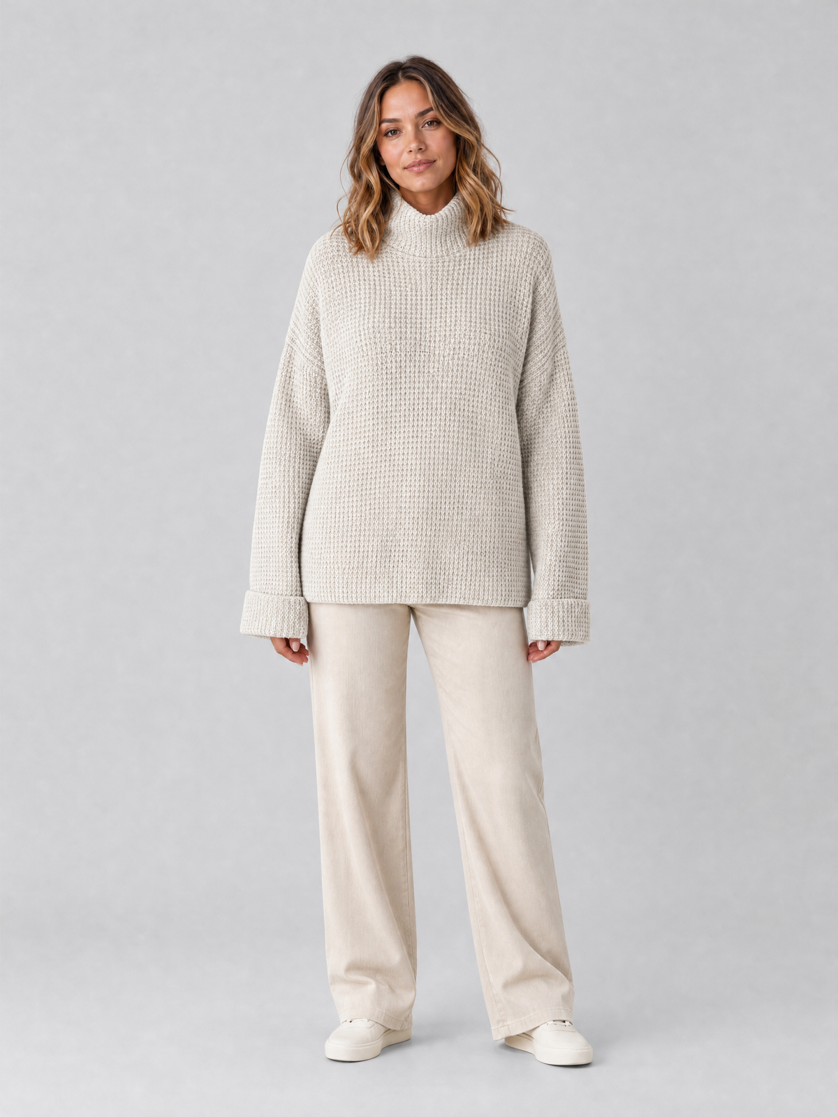 Women's Textured Wool Blend Relaxed Roll Neck Jumper