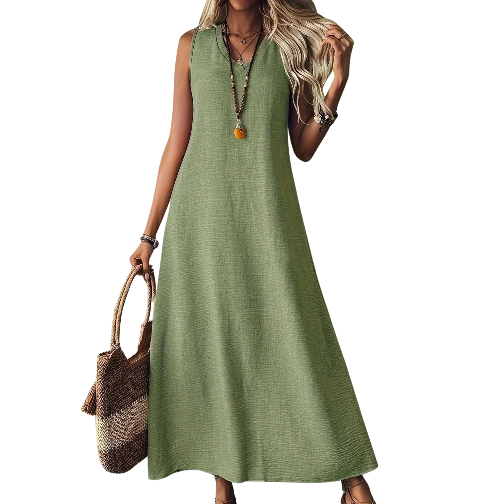 Women’s V-Neck Sleeveless Textured Maxi Dress