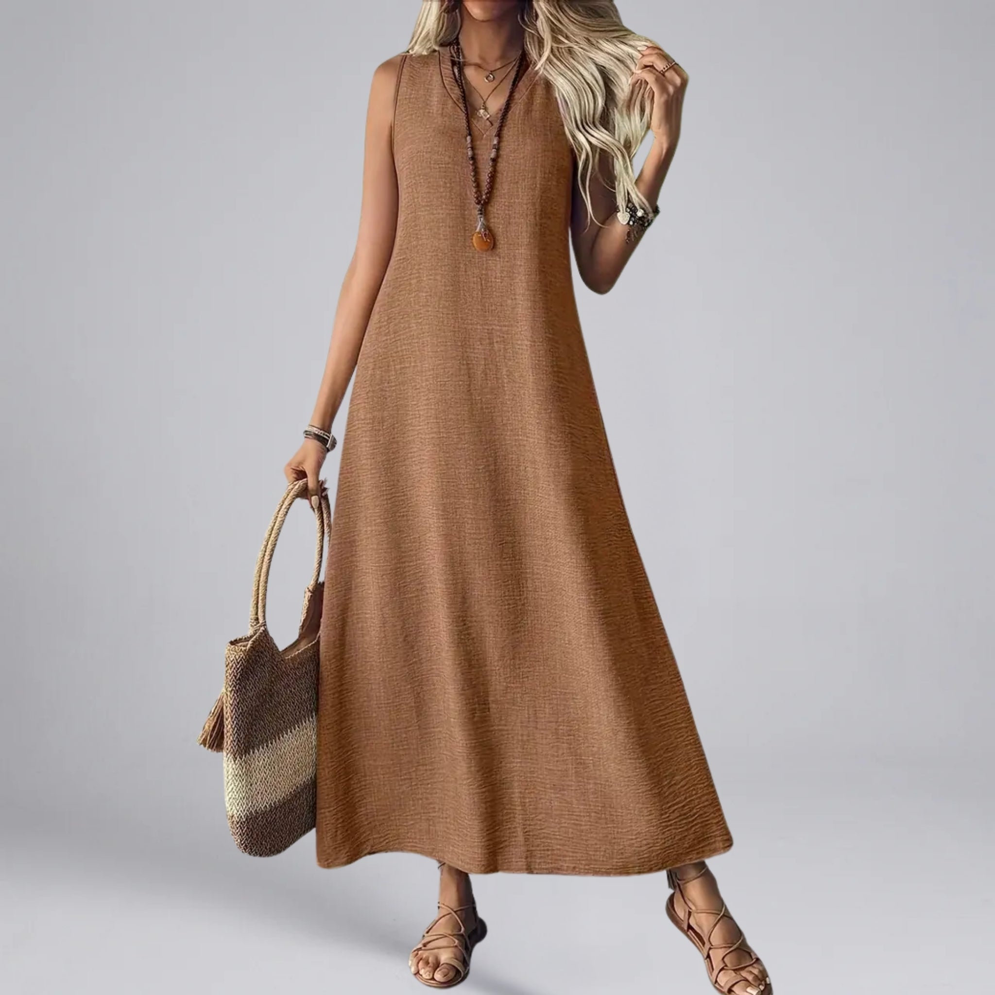 Women’s V-Neck Sleeveless Textured Maxi Dress