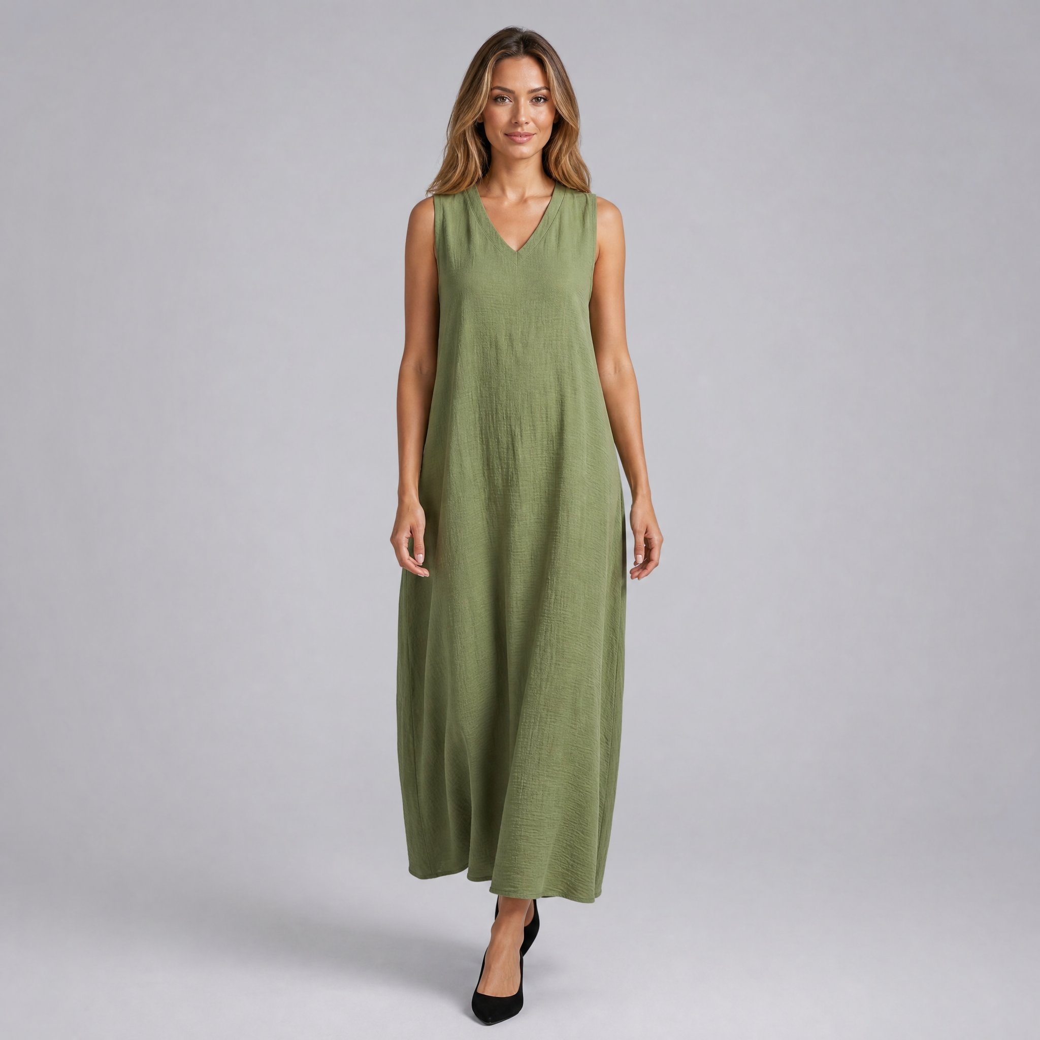 Women’s V-Neck Sleeveless Textured Maxi Dress
