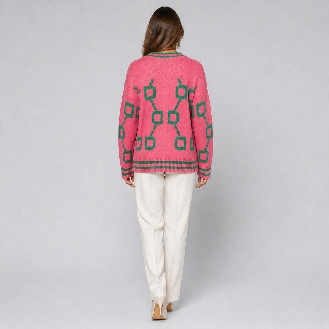 Women’s V-Neck Textured Geometric Cardigan