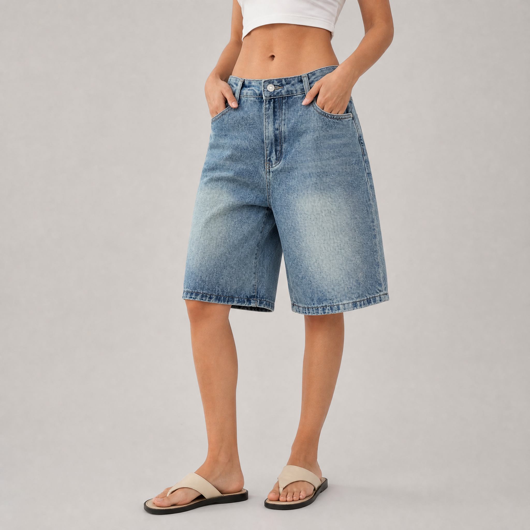 Women's Vintage Blue Denim Bermuda Shorts – Denim Shorts Women