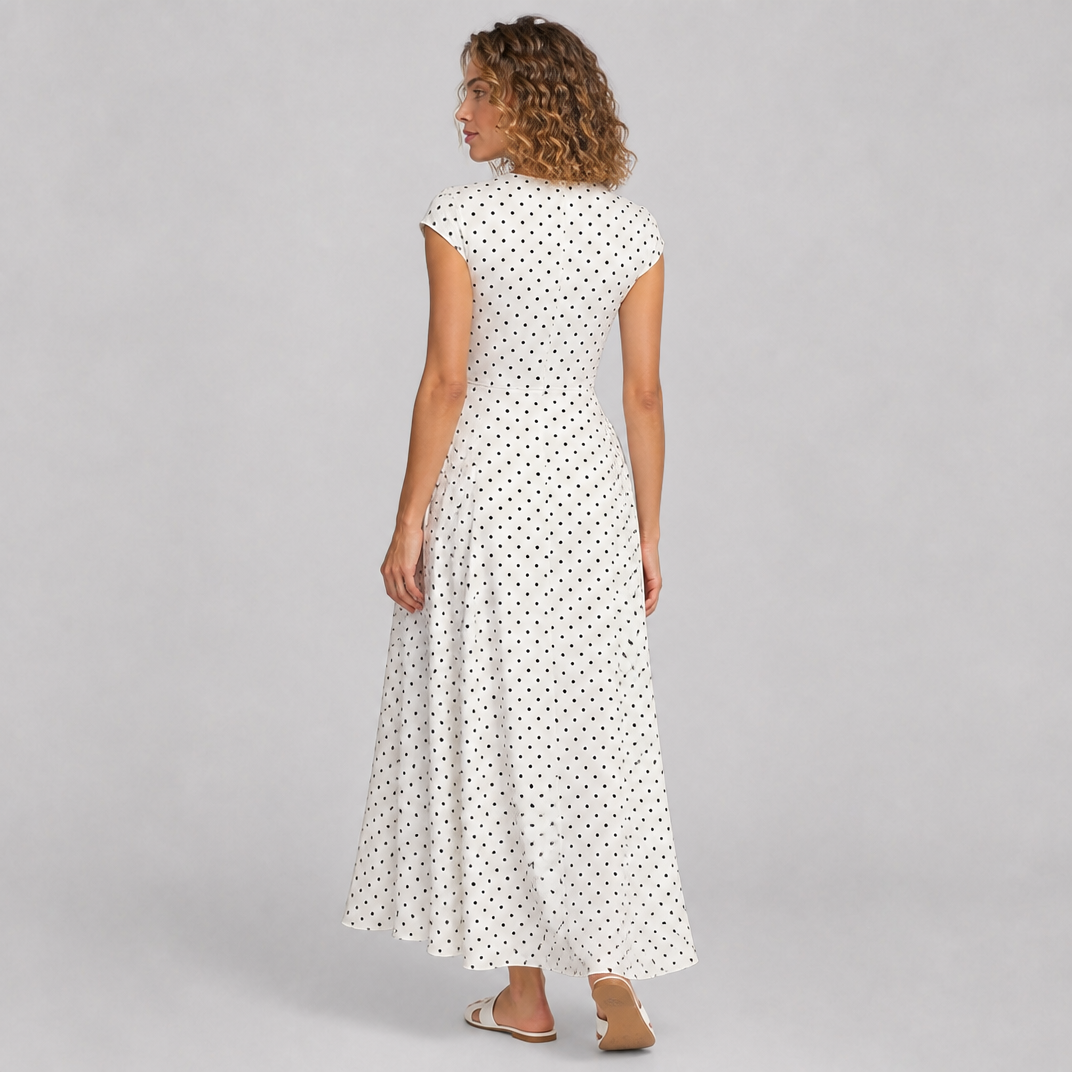 Women’s White Polka Dot Cap Sleeve Maxi Dress