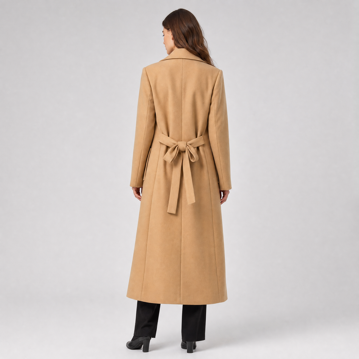 Women's Wool Belted Long Wrap Coat Tailored Fit