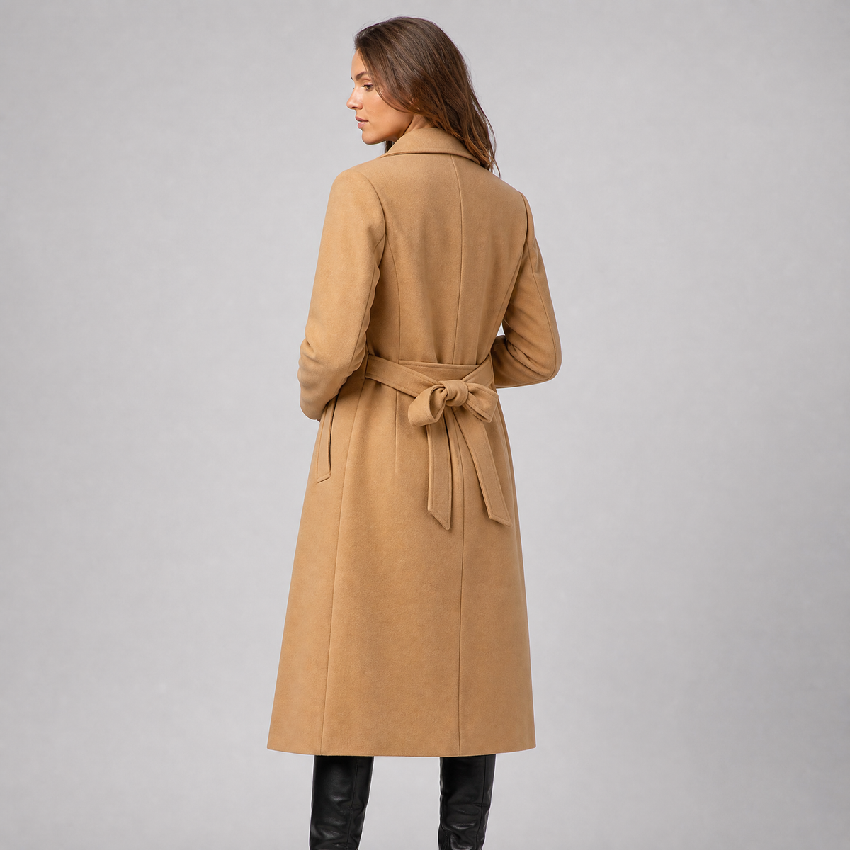 Women's Wool Belted Long Wrap Coat Tailored Fit