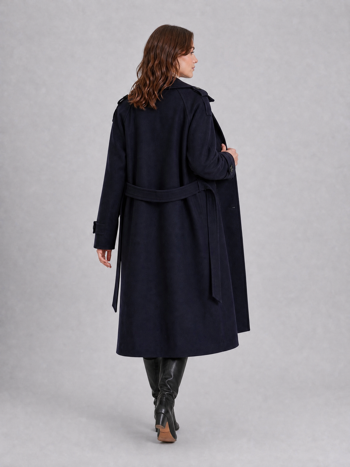 Women's Wool Blend Belted Double Breasted Trench Coat Tailored Fit