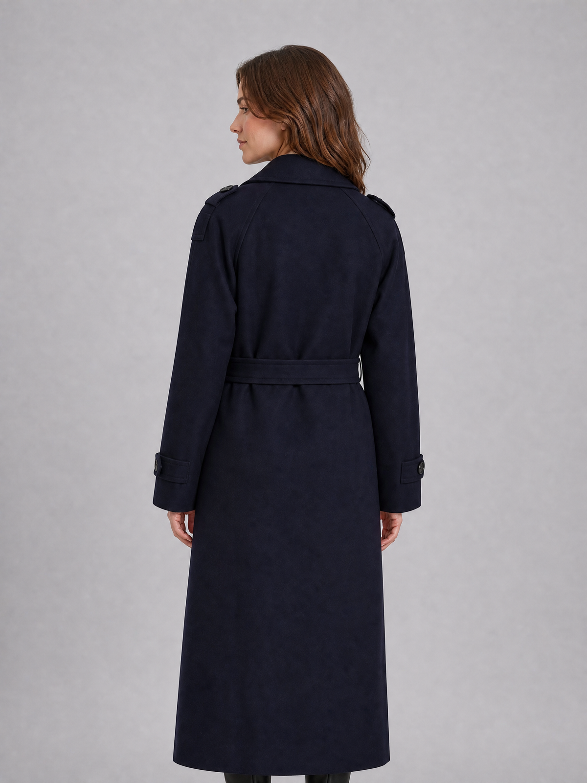 Women's Wool Blend Belted Double Breasted Trench Coat Tailored Fit