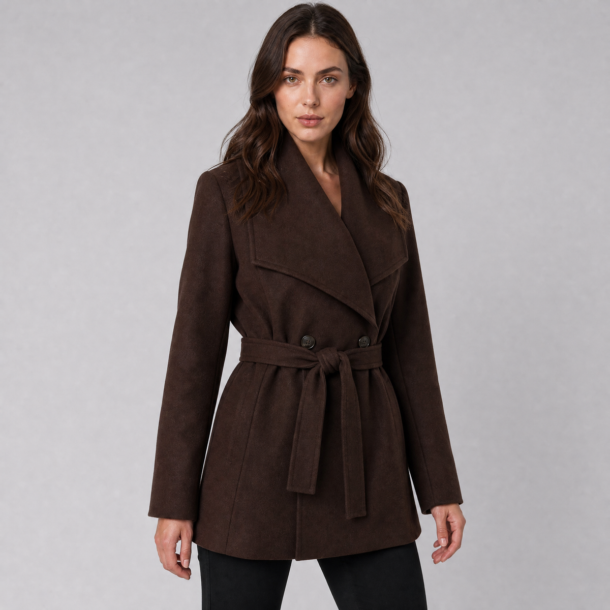 Women's Wool Blend Belted Wrap Coat Tailored Fit