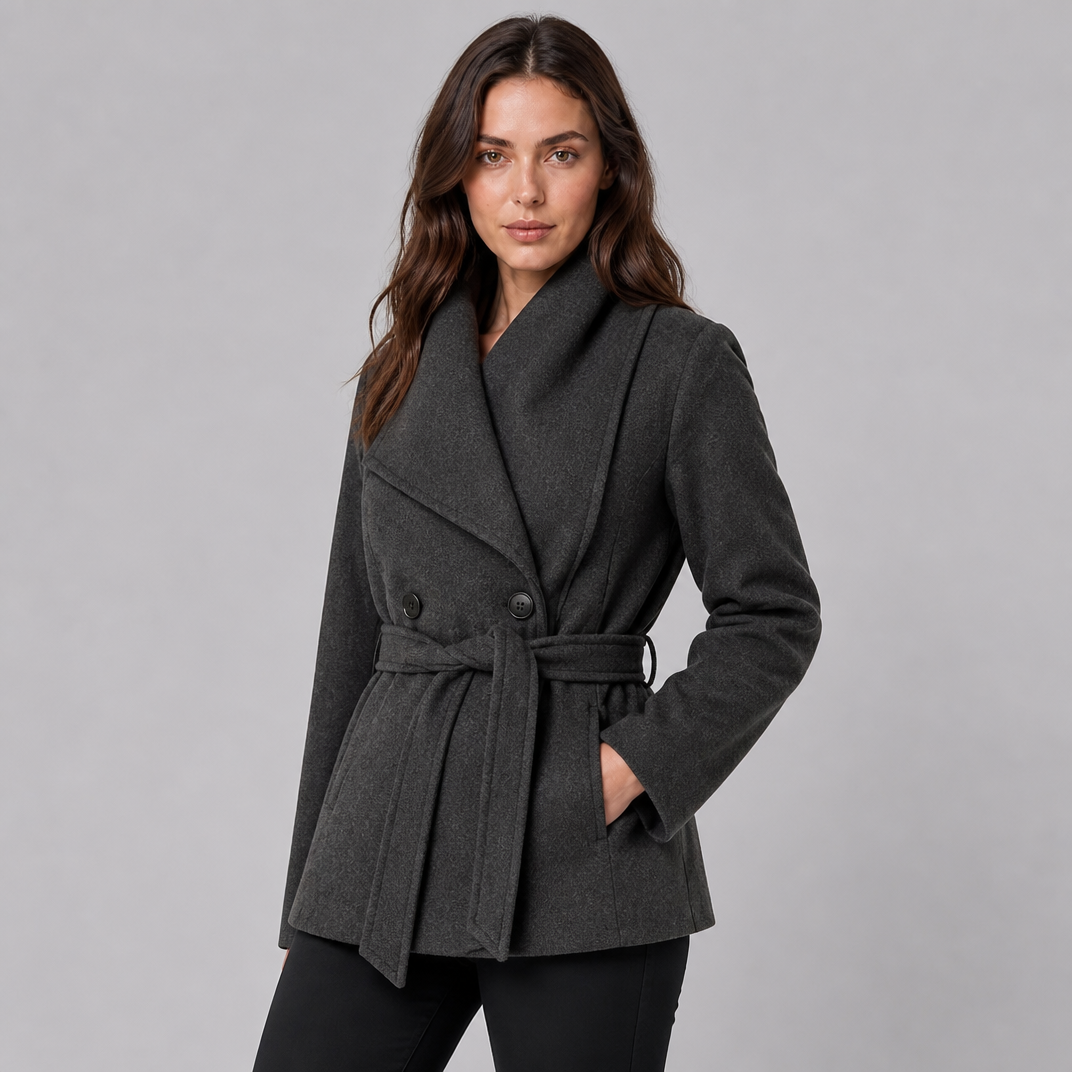 Women's Wool Blend Belted Wrap Coat Tailored Fit