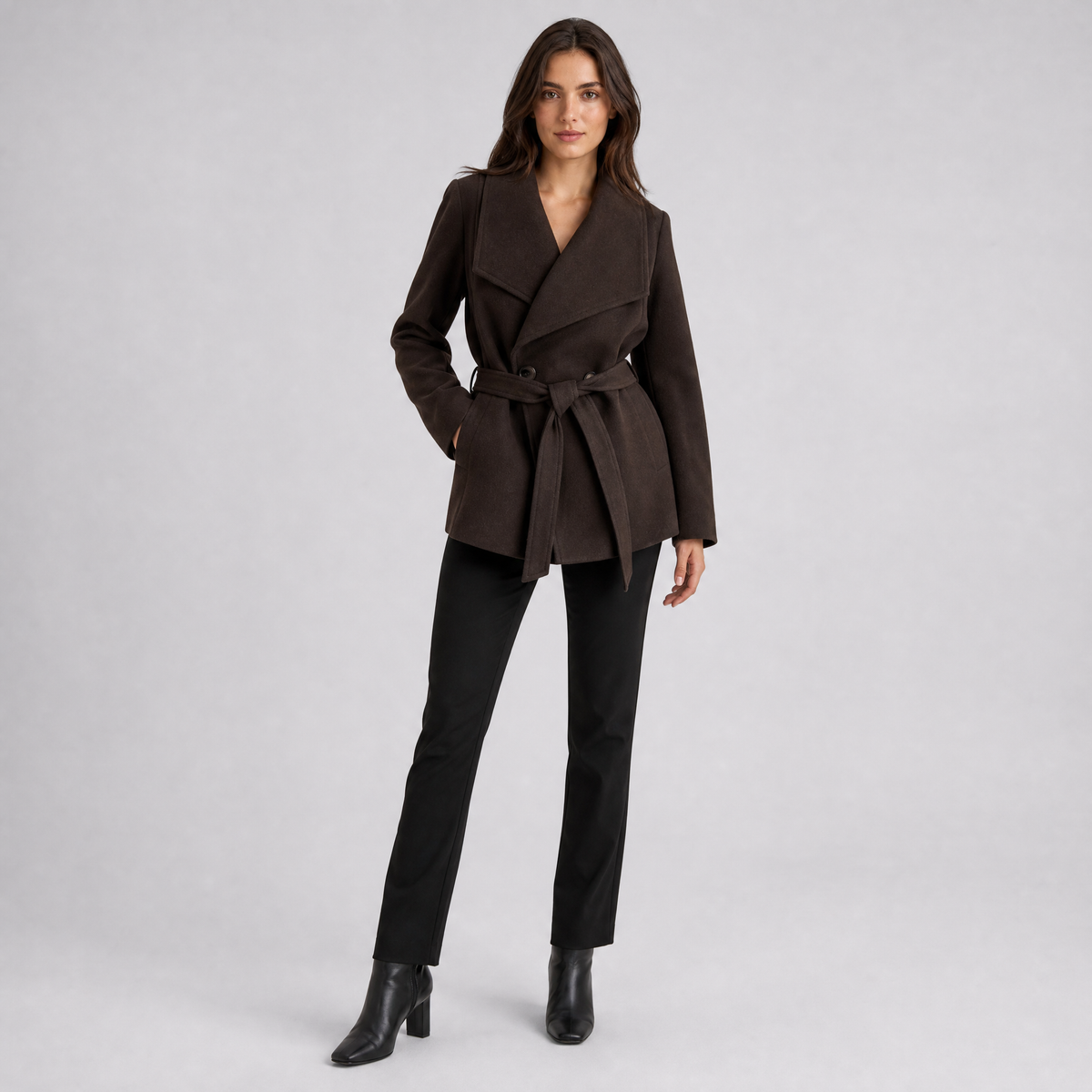 Women's Wool Blend Belted Wrap Coat Tailored Fit