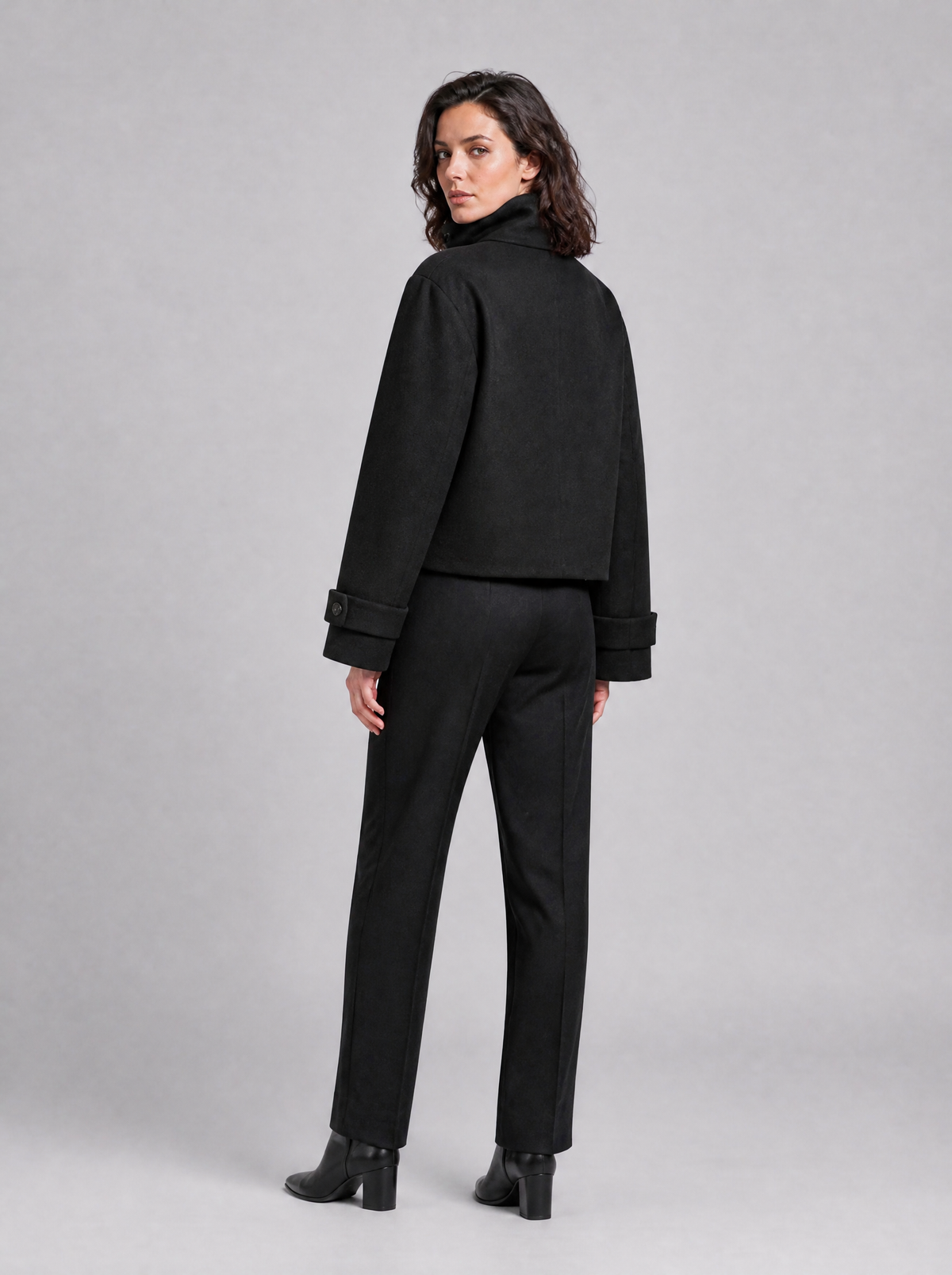 Women's Wool Blend Funnel Neck Short Jacket Relaxed Fit - product view 2
