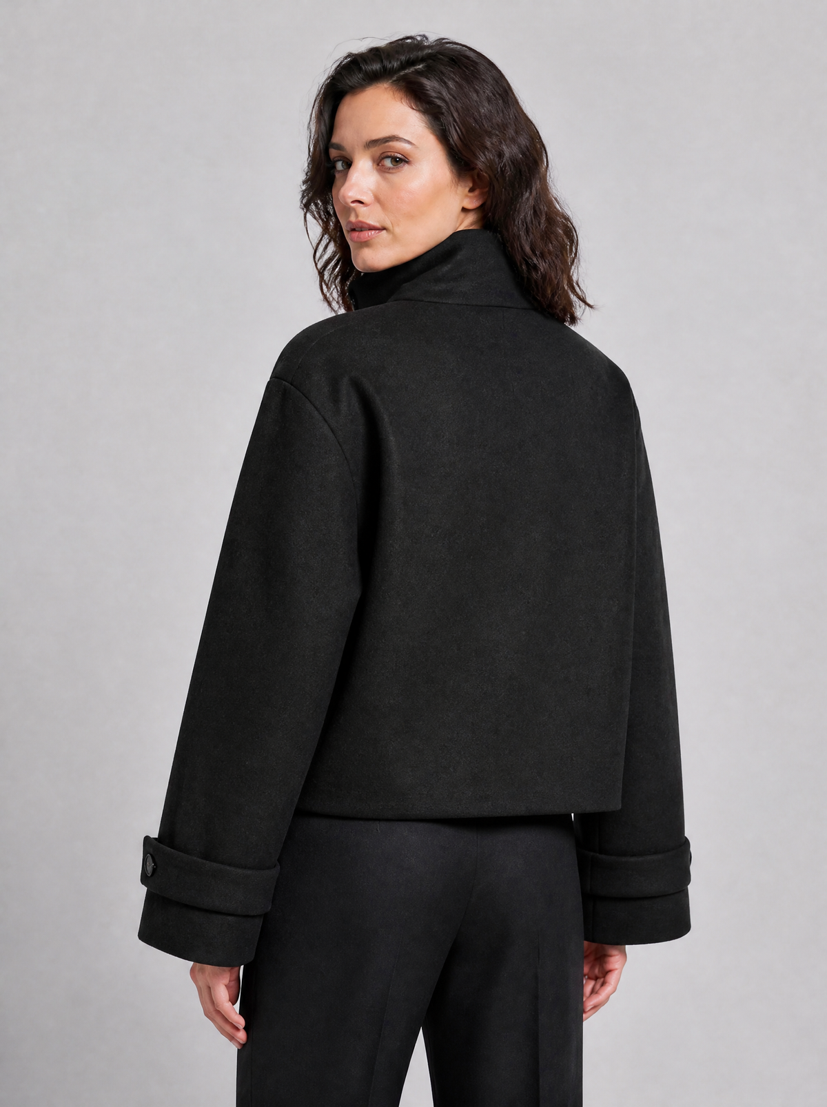 Women's Wool Blend Funnel Neck Short Jacket Relaxed Fit - product view 4