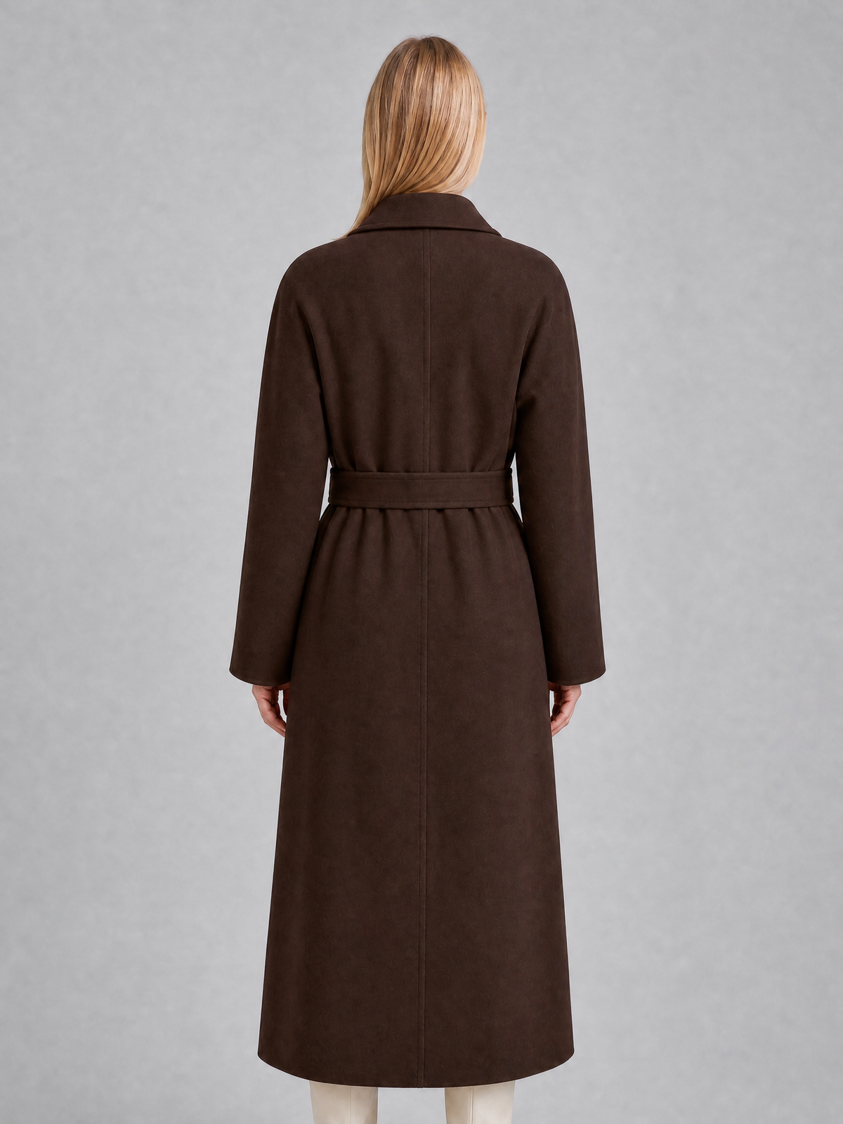 Women's Wool Blend Brown Belted High Neck Coat Tailored Fit