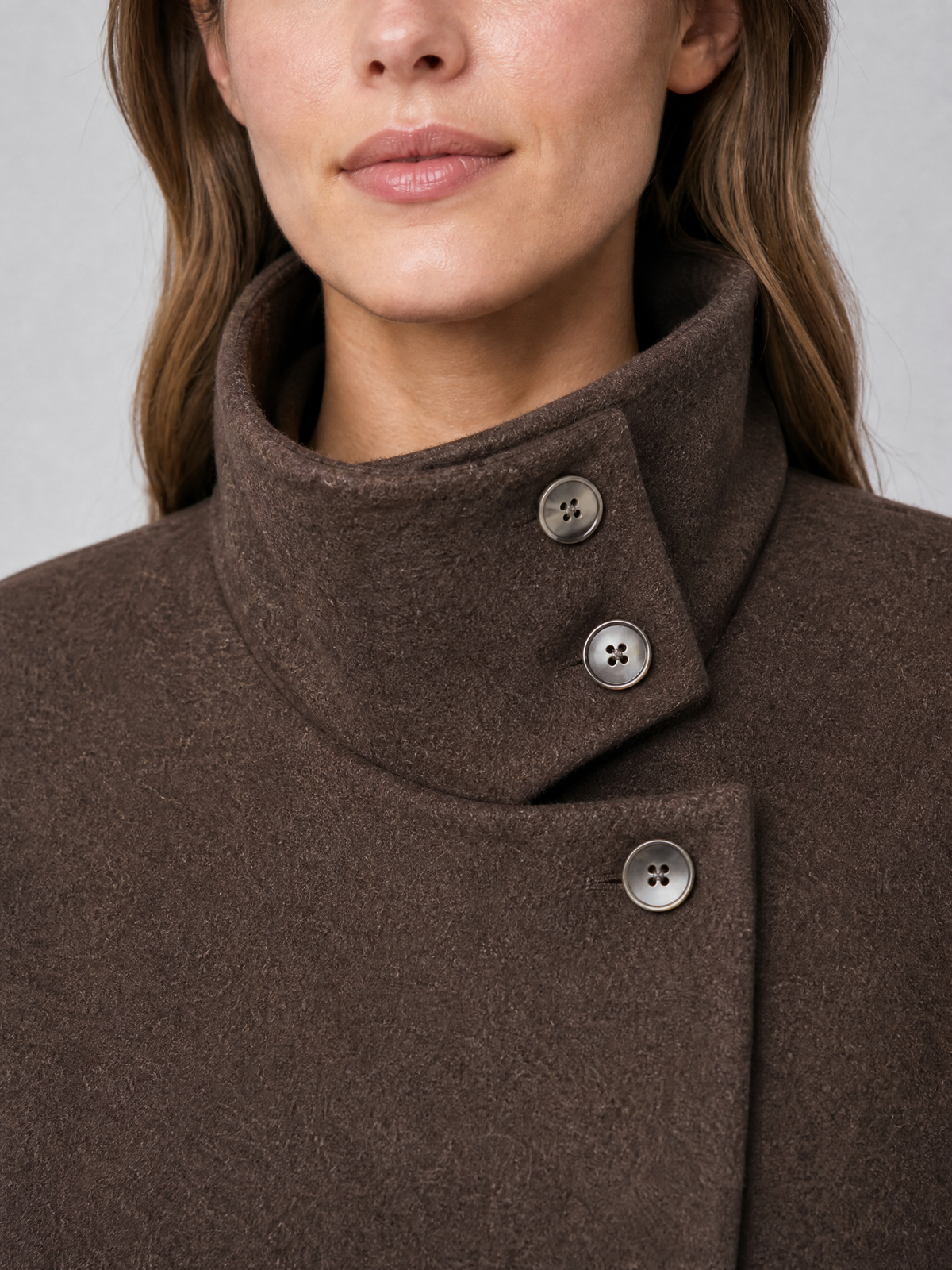 Women's Wool Blend Brown High Neck Short Coat Relaxed Fit