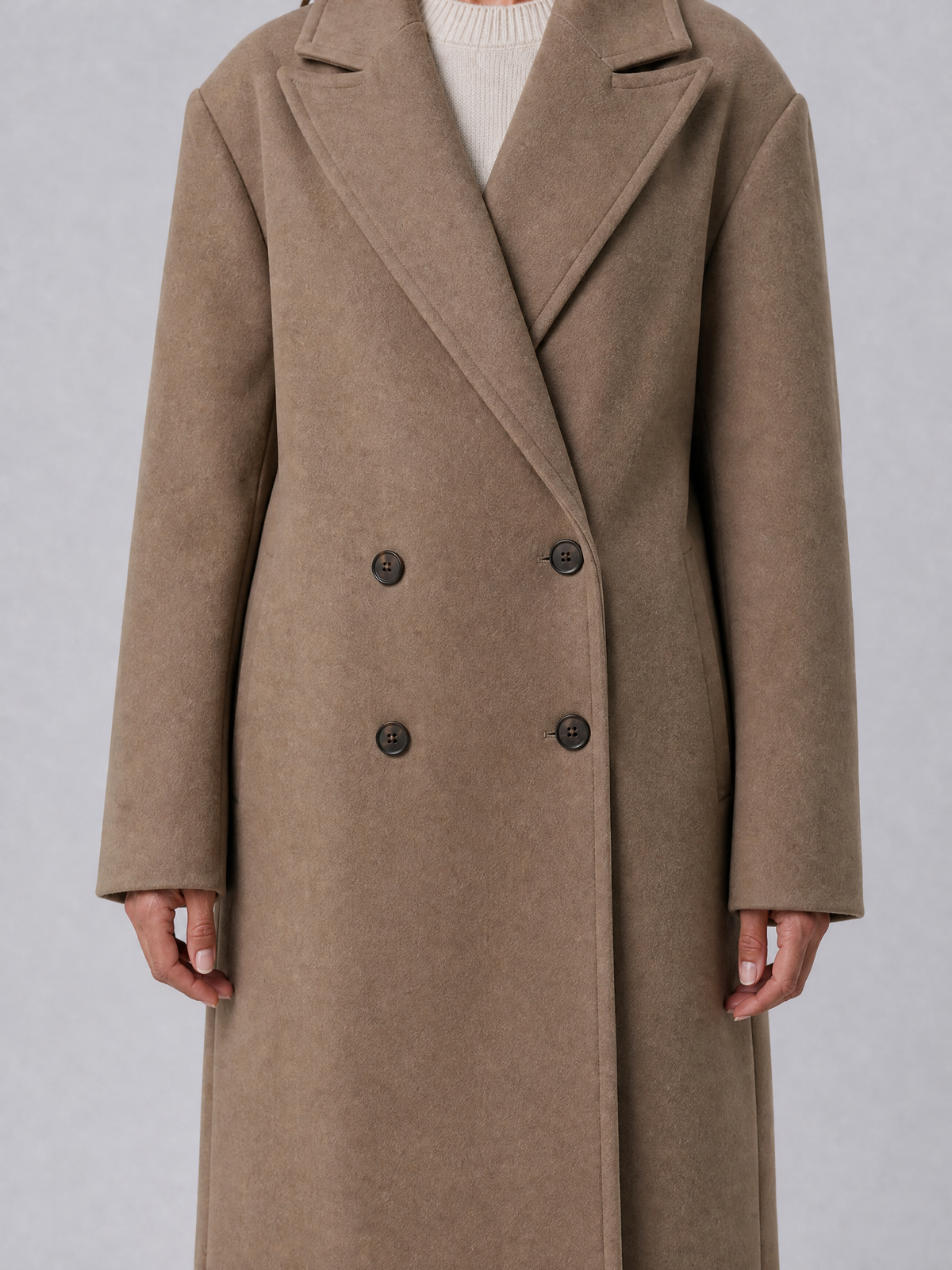 Women's Wool Blend Camel Double Breasted Overcoat Relaxed Fit