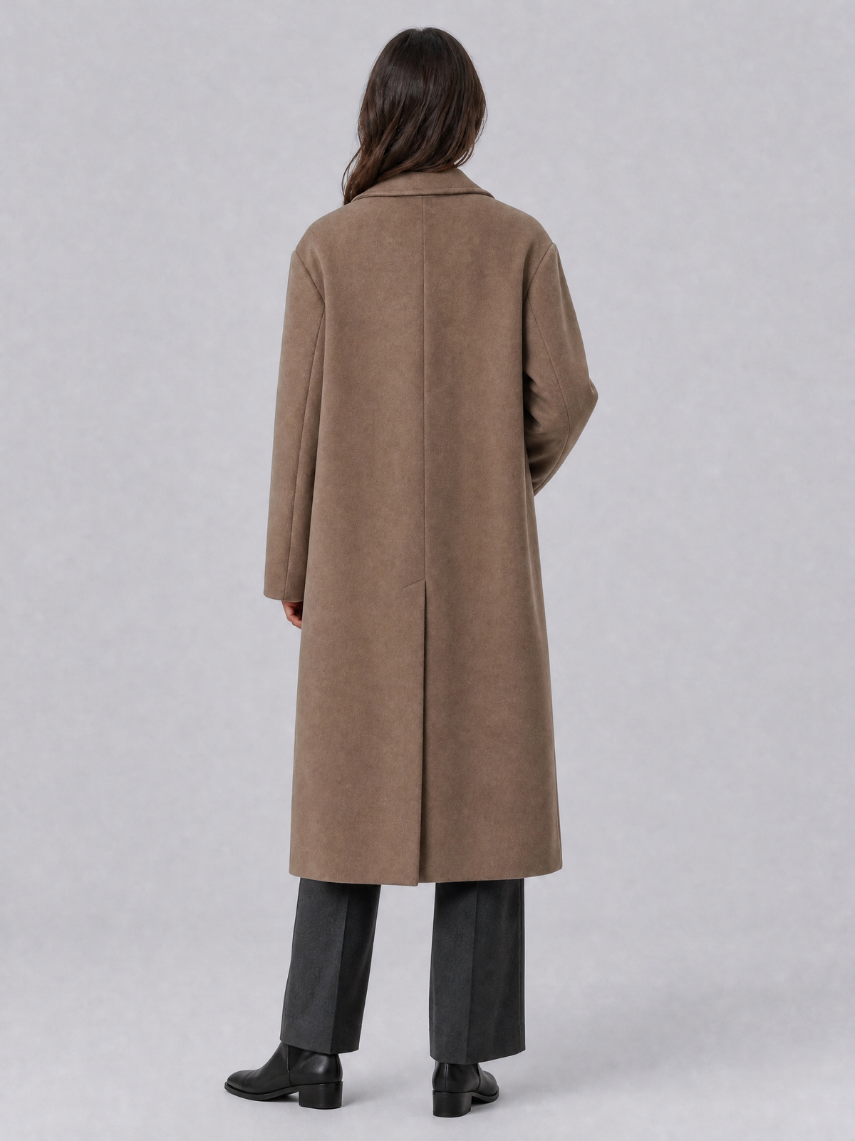 Women's Wool Blend Camel Double Breasted Overcoat Relaxed Fit
