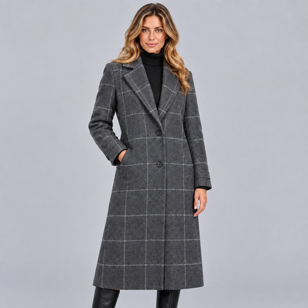 Women's Wool Blend Check Overcoat Tailored Fit