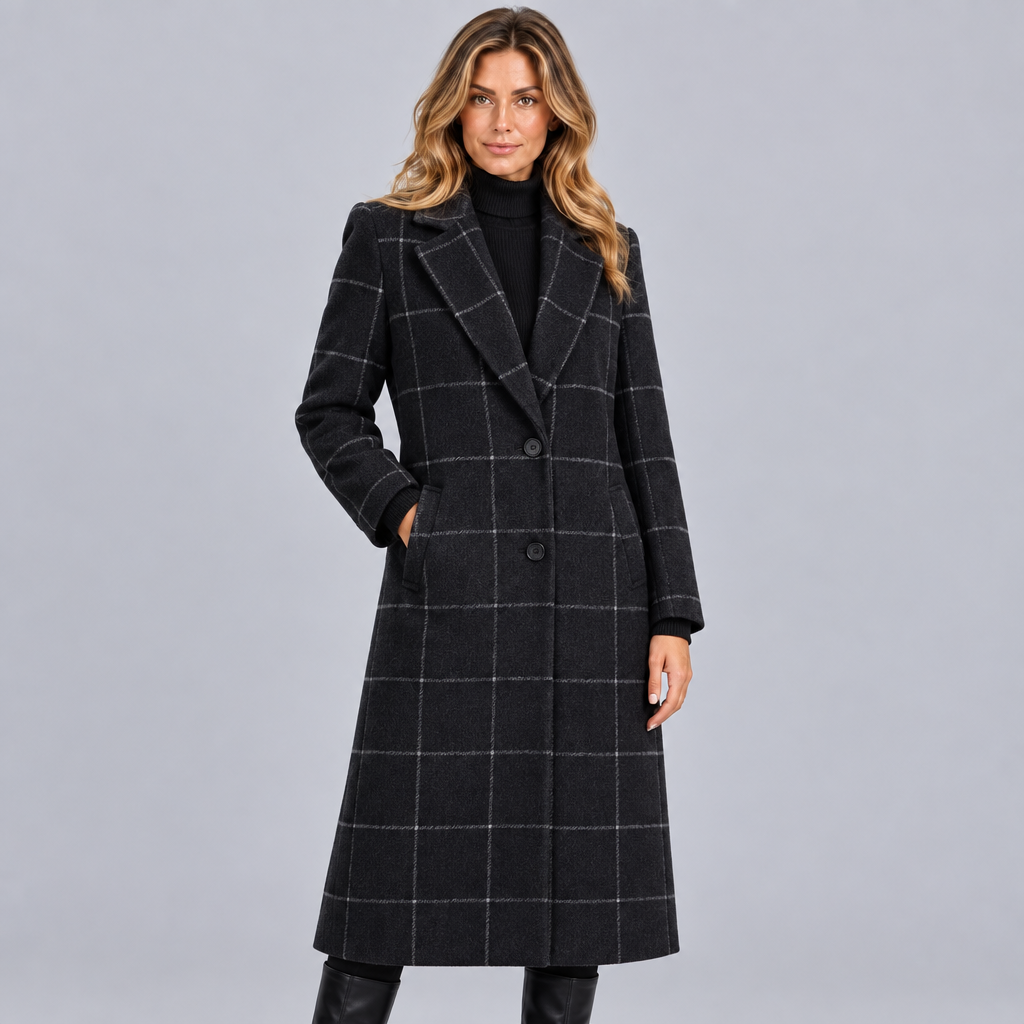 Women's Wool Blend Check Overcoat Tailored Fit