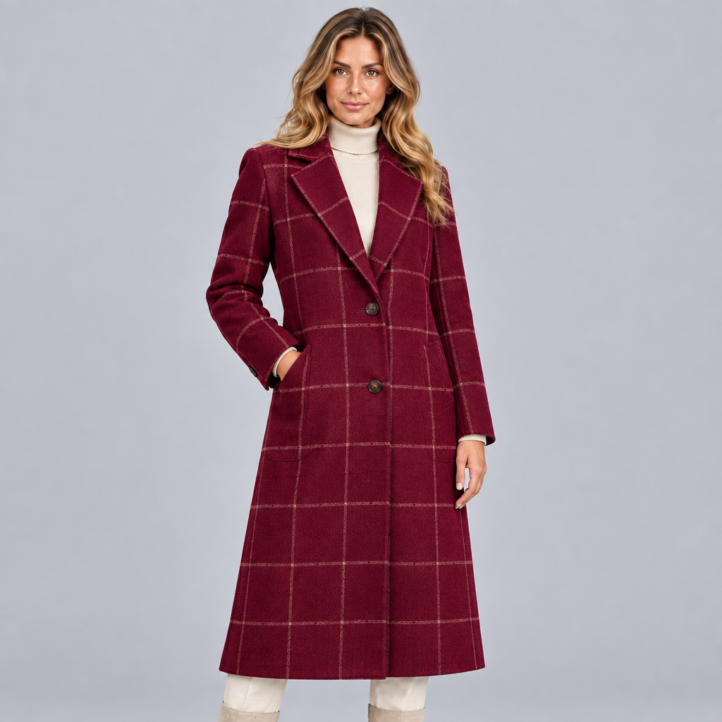 Women's Wool Blend Check Overcoat Tailored Fit