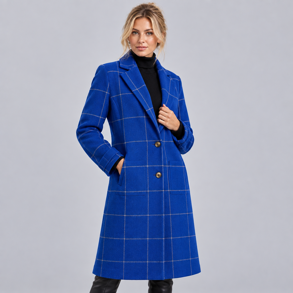 Women's Wool Blend Check Overcoat Tailored Fit
