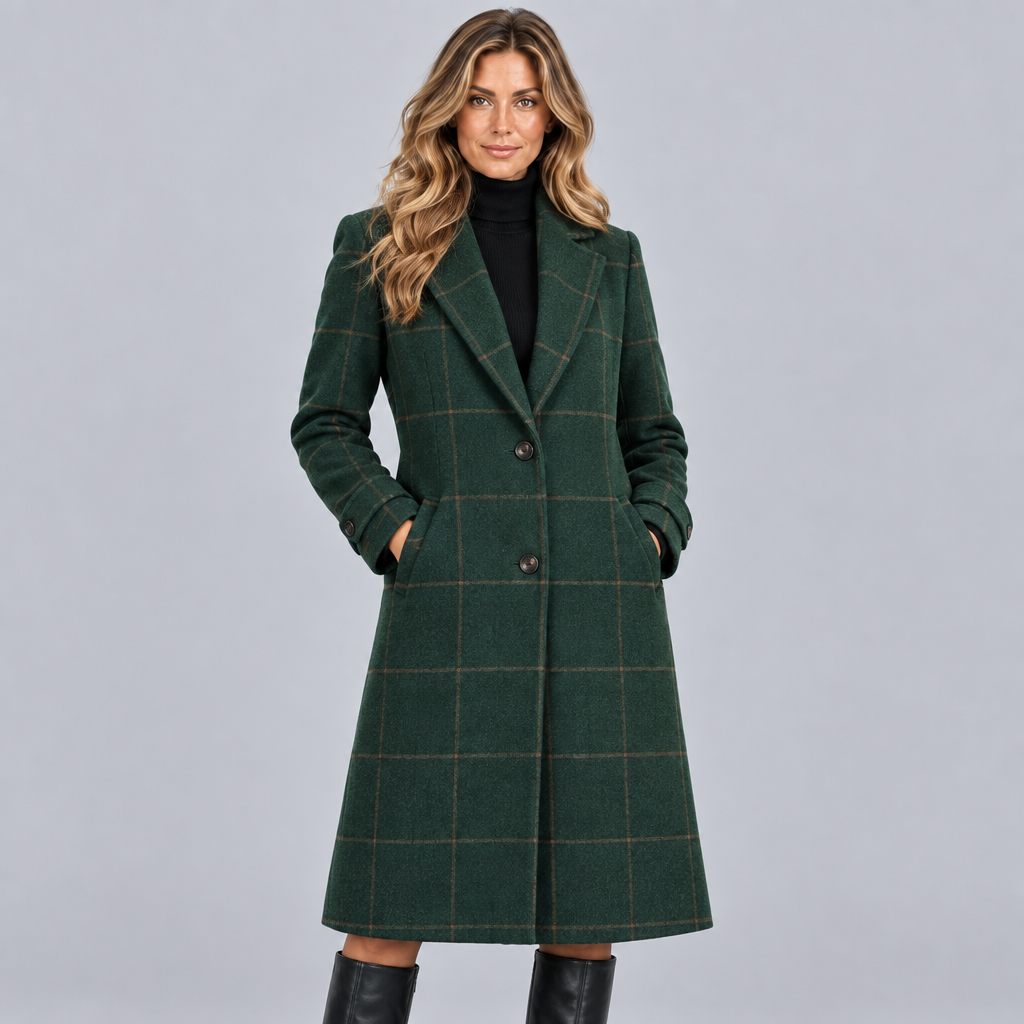 Women's Wool Blend Check Overcoat Tailored Fit