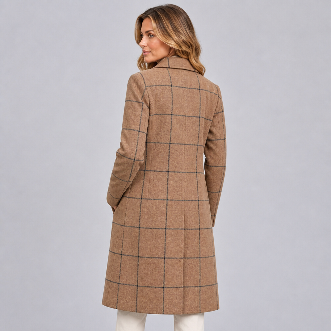 Women's Wool Blend Check Overcoat Tailored Fit