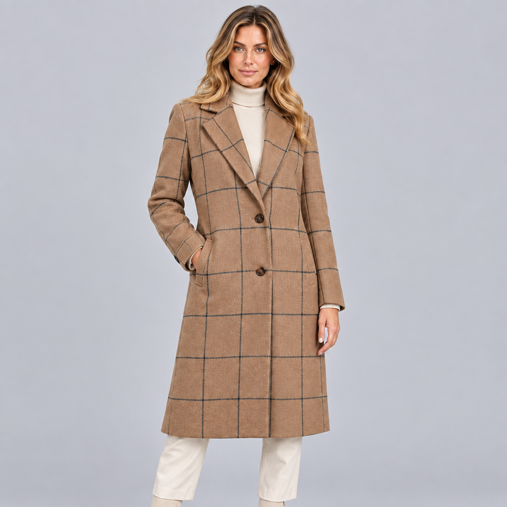Women's Wool Blend Check Overcoat Tailored Fit