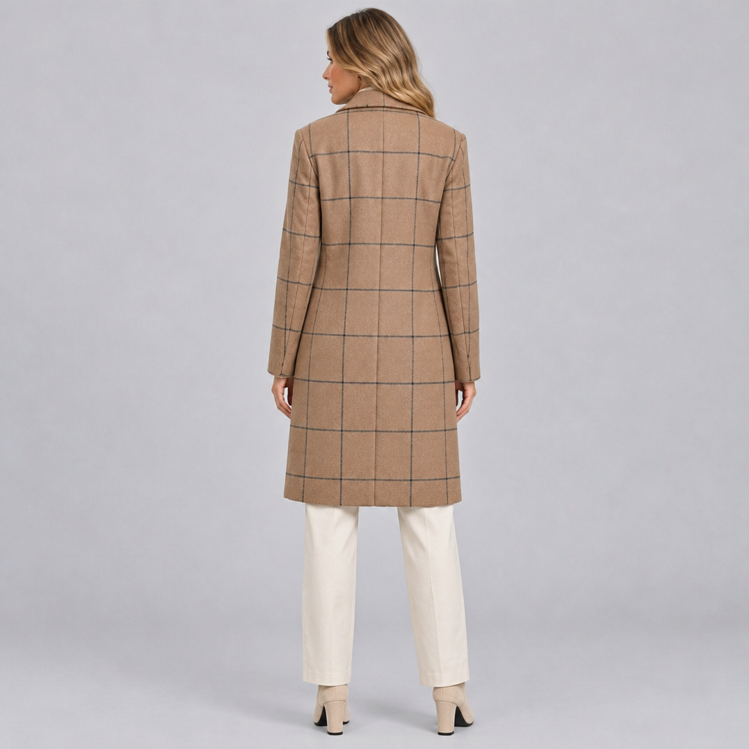 Women's Wool Blend Check Overcoat Tailored Fit