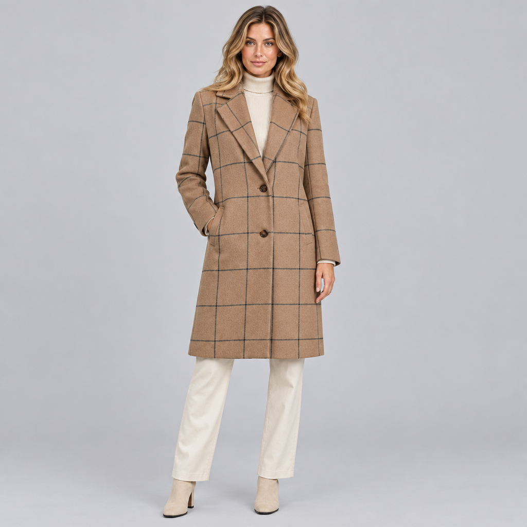 Women's Wool Blend Check Overcoat Tailored Fit