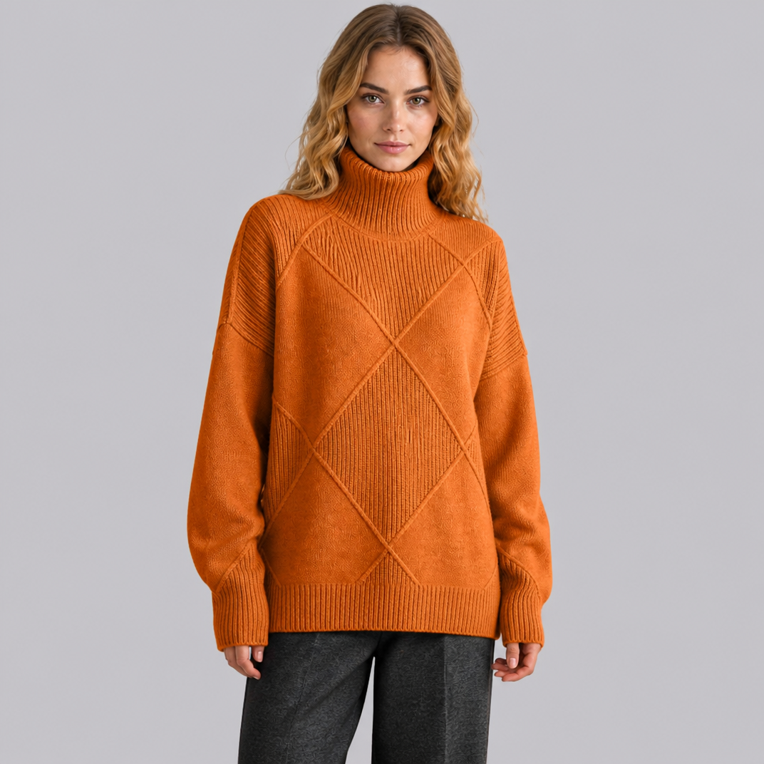 Women's Wool Blend Diamond Knit Roll Neck Jumper
