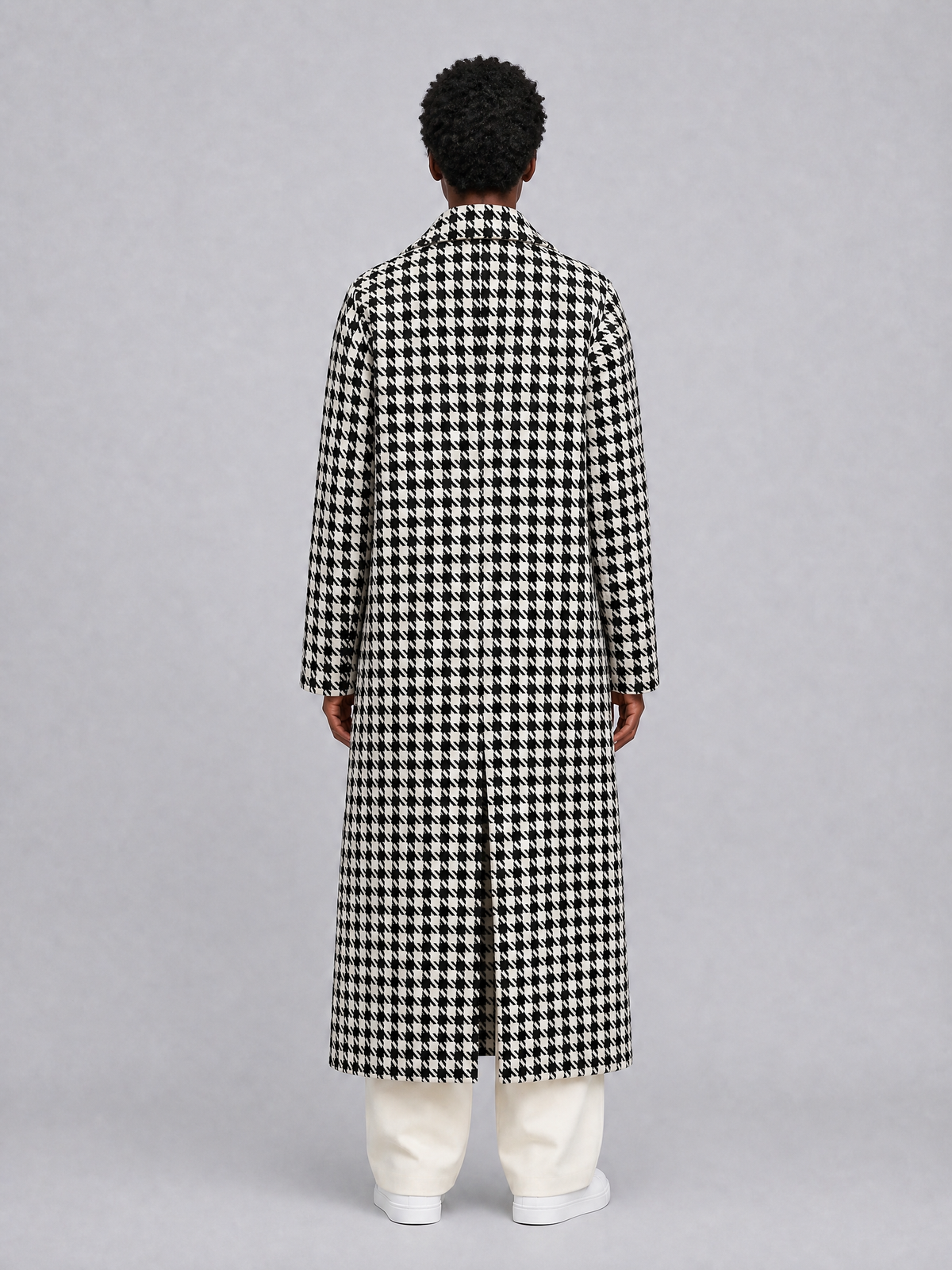 Women's Wool Blend Dogtooth Double Breasted Overcoat Tailored Fit