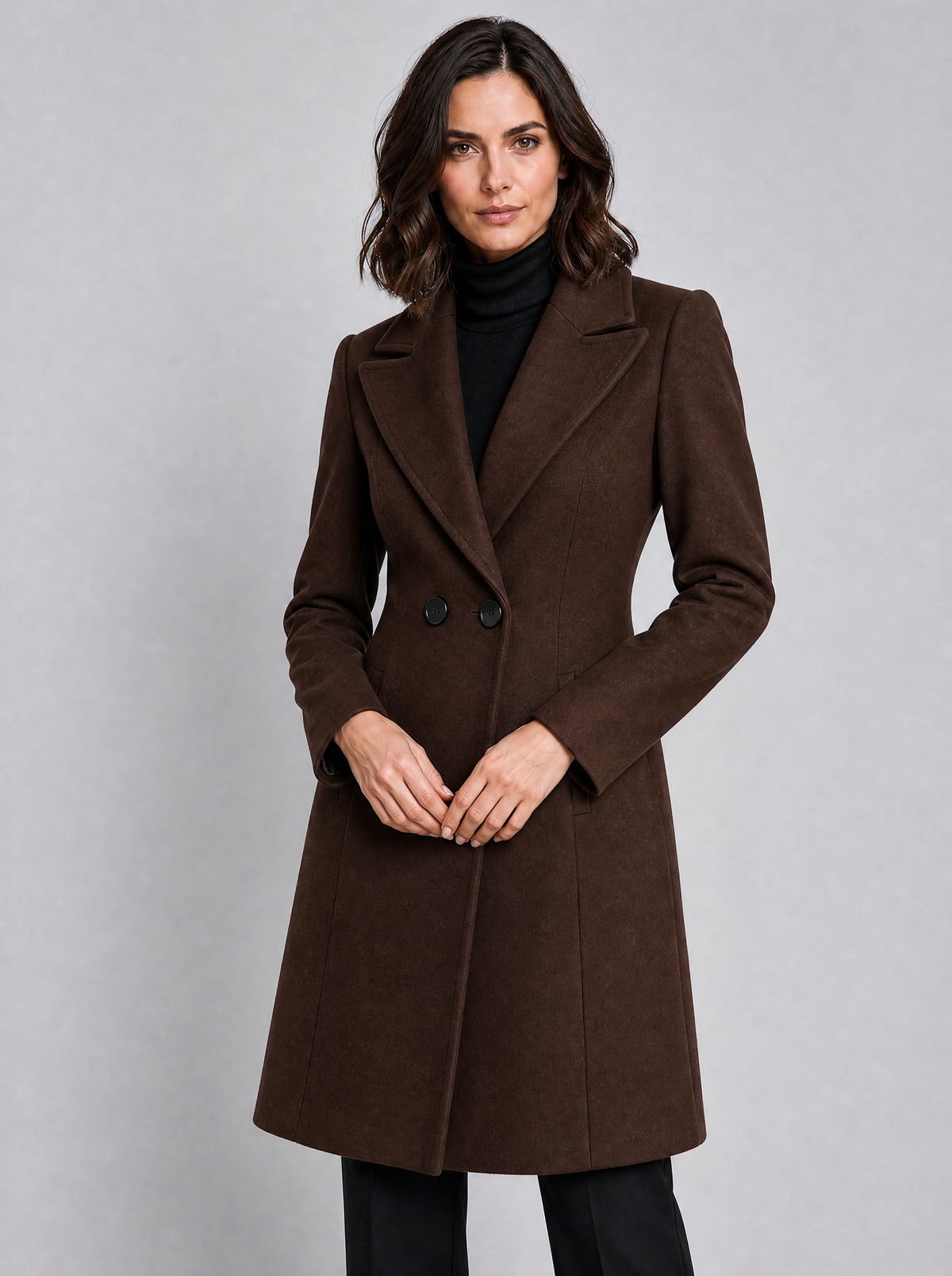 Women's Wool Blend Double Breasted Fitted Overcoat Tailored Fit