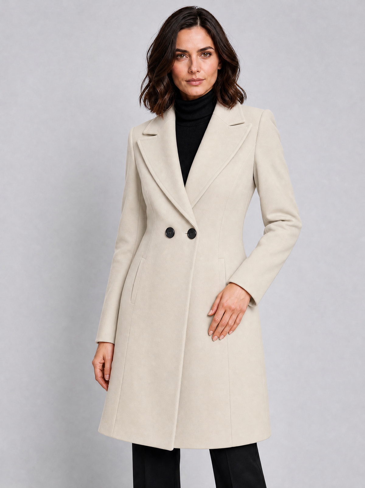 Women's Wool Blend Double Breasted Fitted Overcoat Tailored Fit