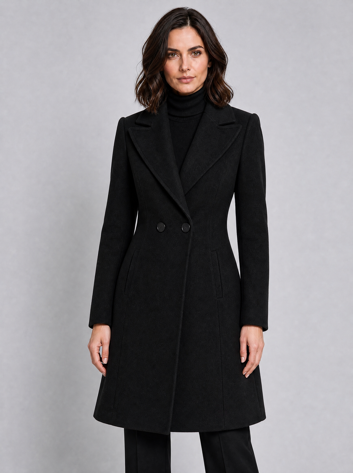 Women's Wool Blend Double Breasted Fitted Overcoat Tailored Fit