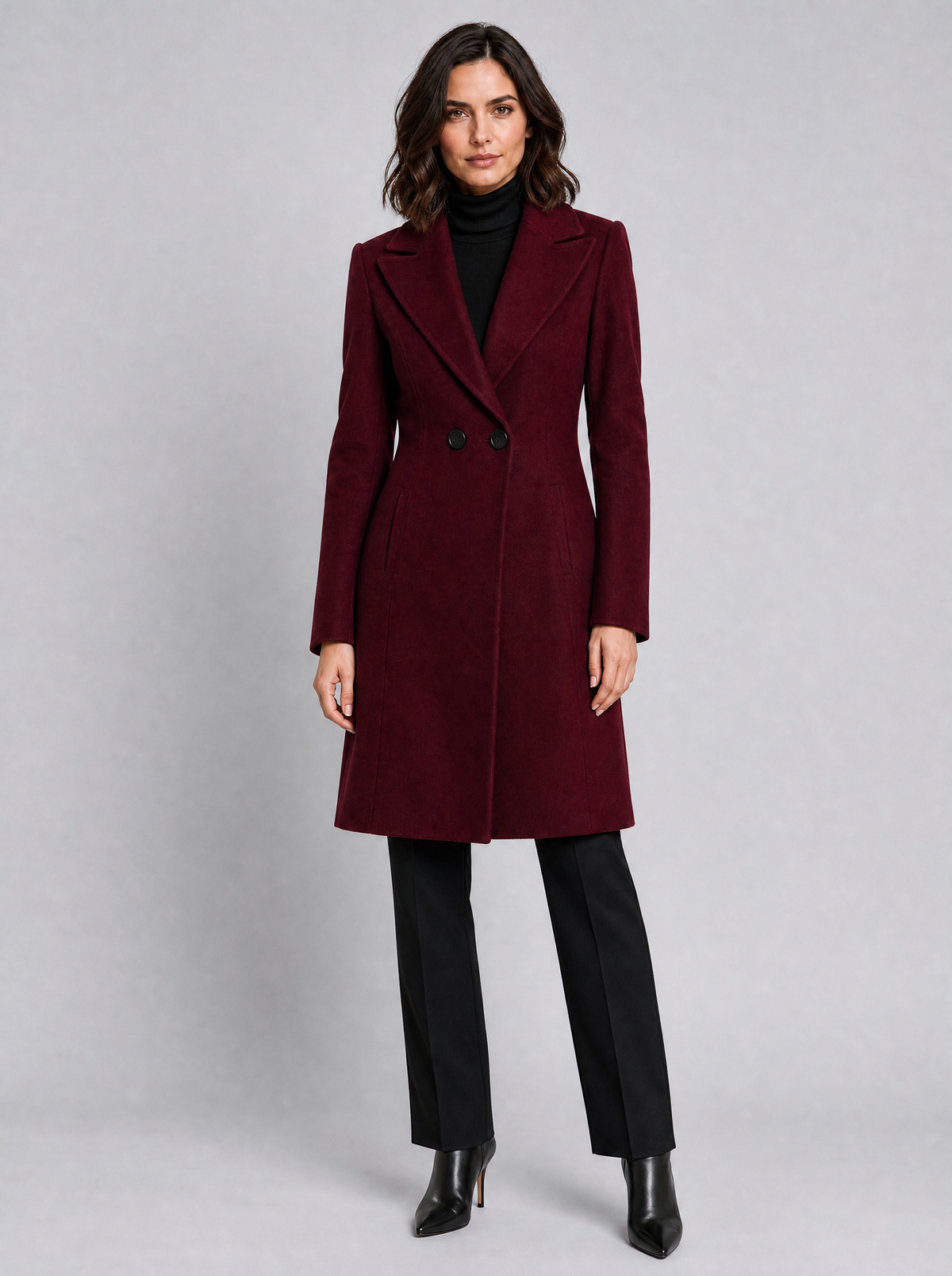 Women's Wool Blend Double Breasted Fitted Overcoat Tailored Fit