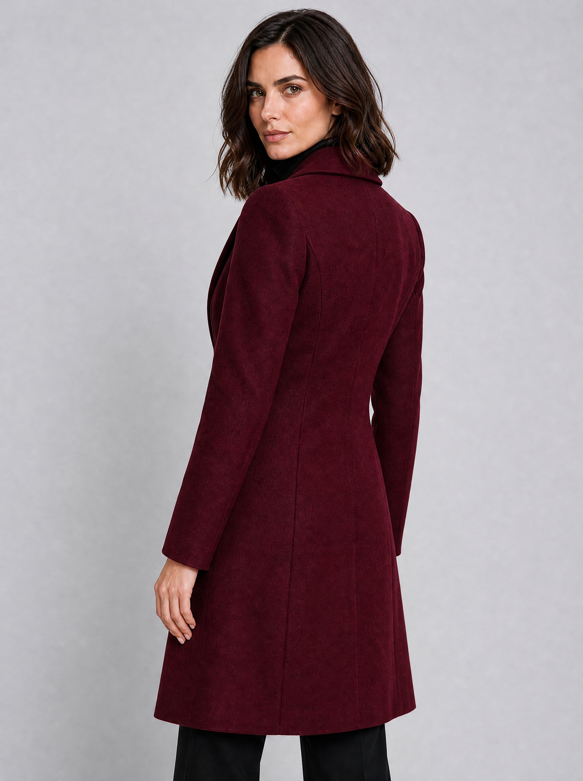 Women's Wool Blend Double Breasted Fitted Overcoat Tailored Fit